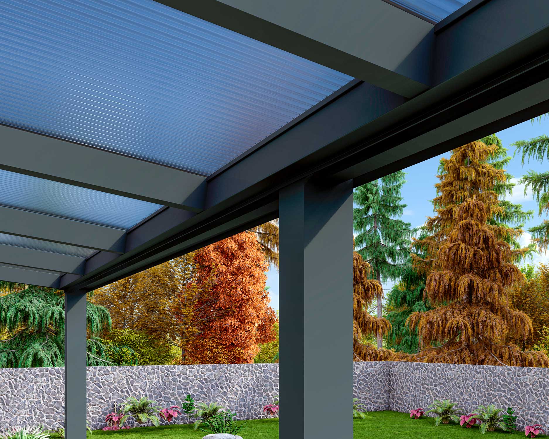 Terrassenüberdachung Classic Anthrazit RAL 7016 mit Stegplatte Klar Polycarbonat 16mm in Breite 3060 x Tiefe 2500 - Bild 8