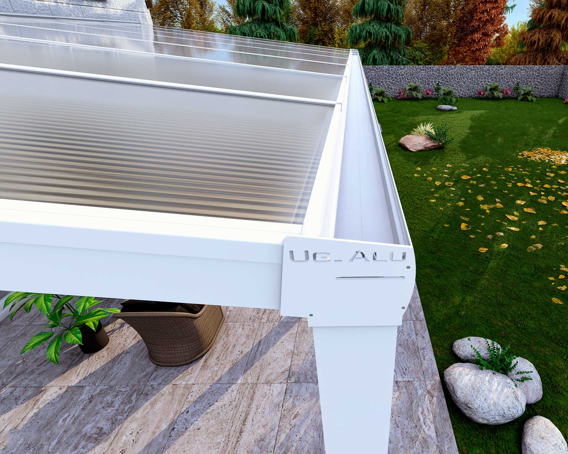 Terrassenüberdachung Classic Weiß RAL 9016 mit Stegplatte Klar Polycarbonat 16mm in Breite 4060 x Tiefe 3500 - Bild 5