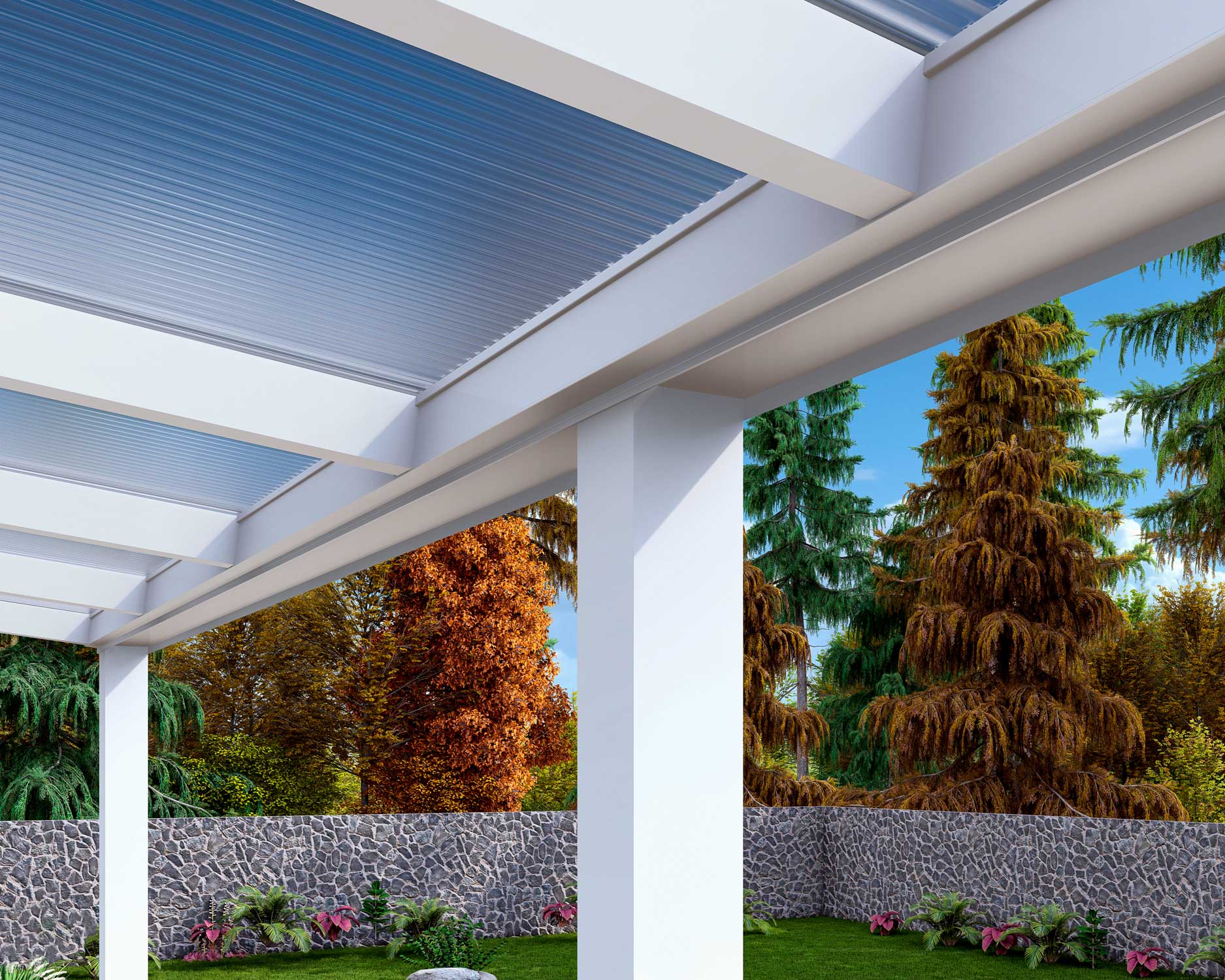 Terrassenüberdachung Classic Weiß RAL 9016 mit Stegplatte Klar Polycarbonat 16mm in Breite 4060 x Tiefe 3500 - Bild 9