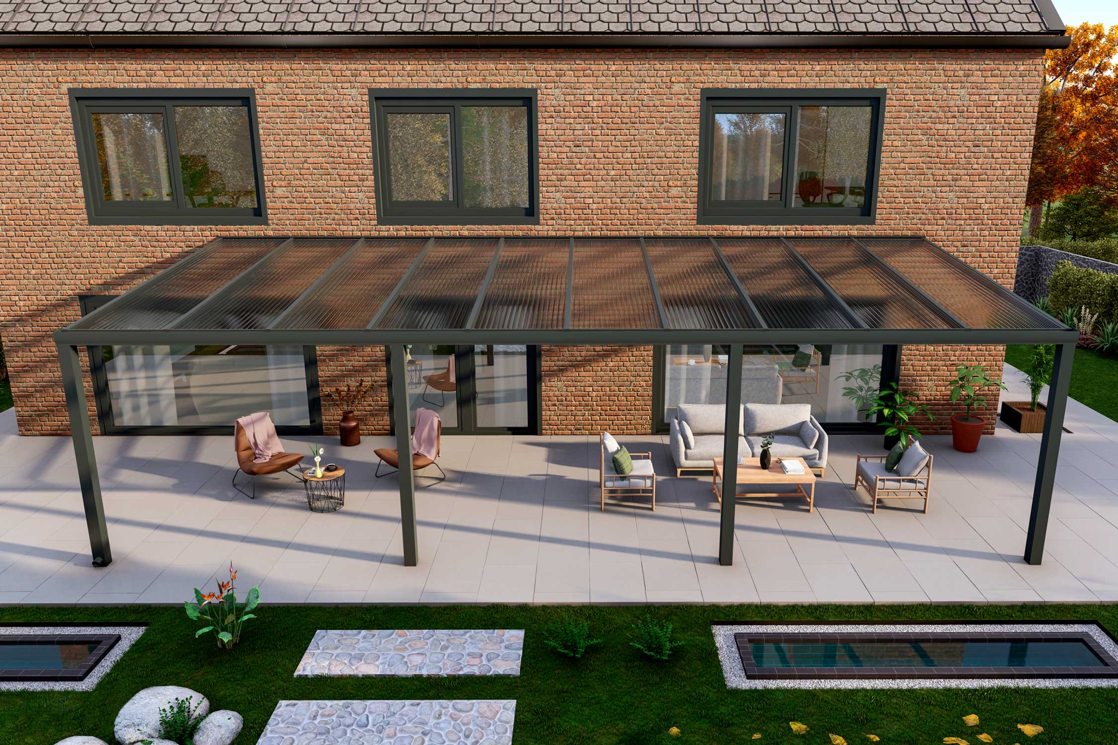 Terrassenüberdachung Classic Anthrazit RAL 7016 mit Stegplatte Klar Polycarbonat 16mm in Breite 10060 x Tiefe 3500 - Bild 2