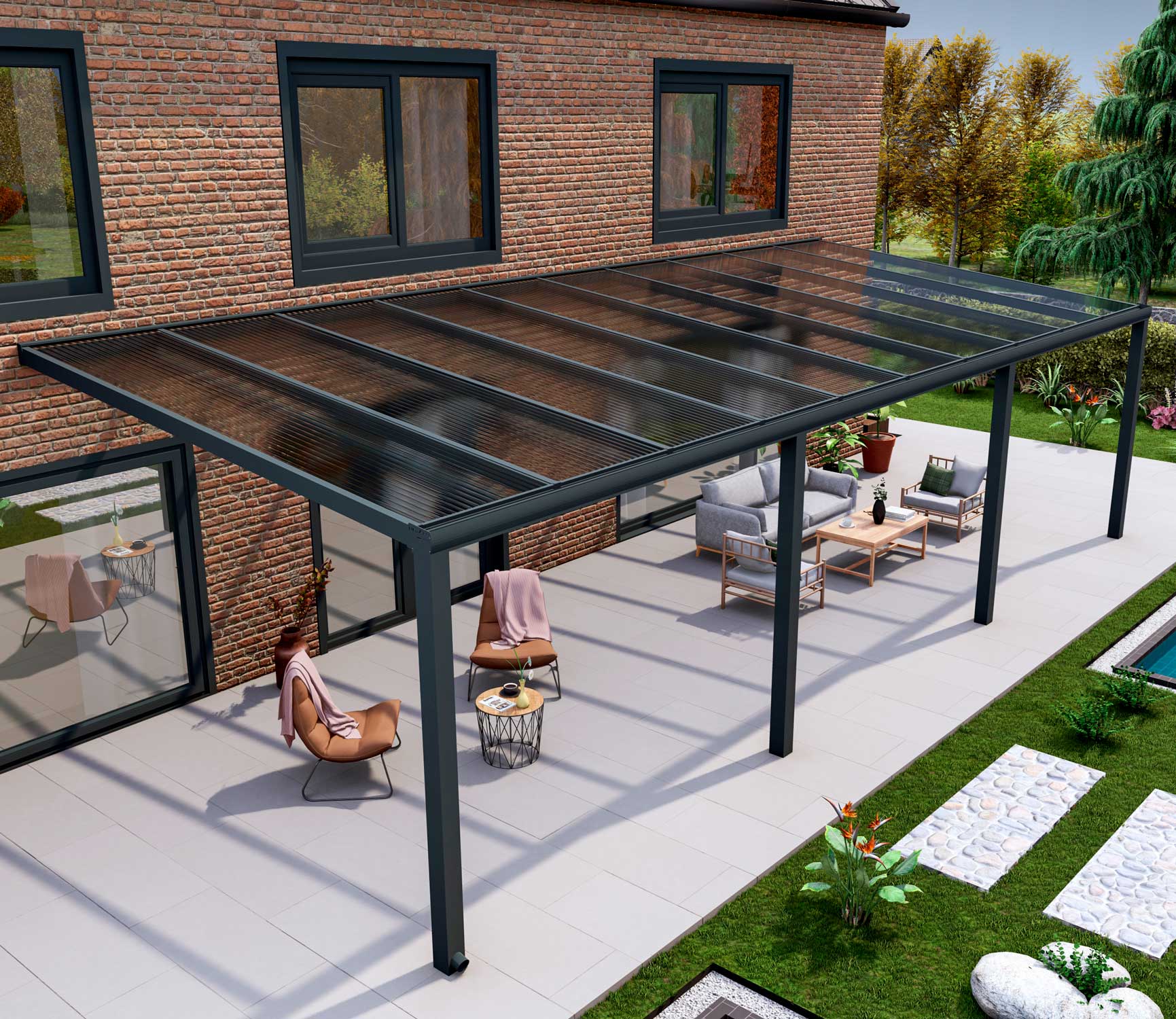 Terrassenüberdachung Classic Anthrazit RAL 7016 mit Stegplatte Klar Polycarbonat 16mm in Breite 10060 x Tiefe 3500 - Bild 3
