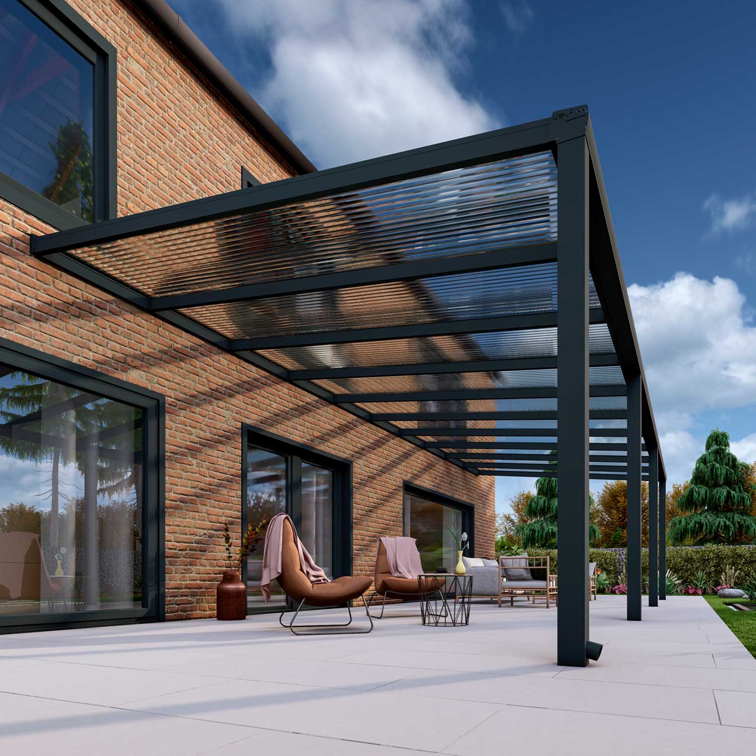 Terrassenüberdachung Classic Anthrazit RAL 7016 mit Stegplatte Klar Polycarbonat 16mm in Breite 10060 x Tiefe 3500 - Bild 4