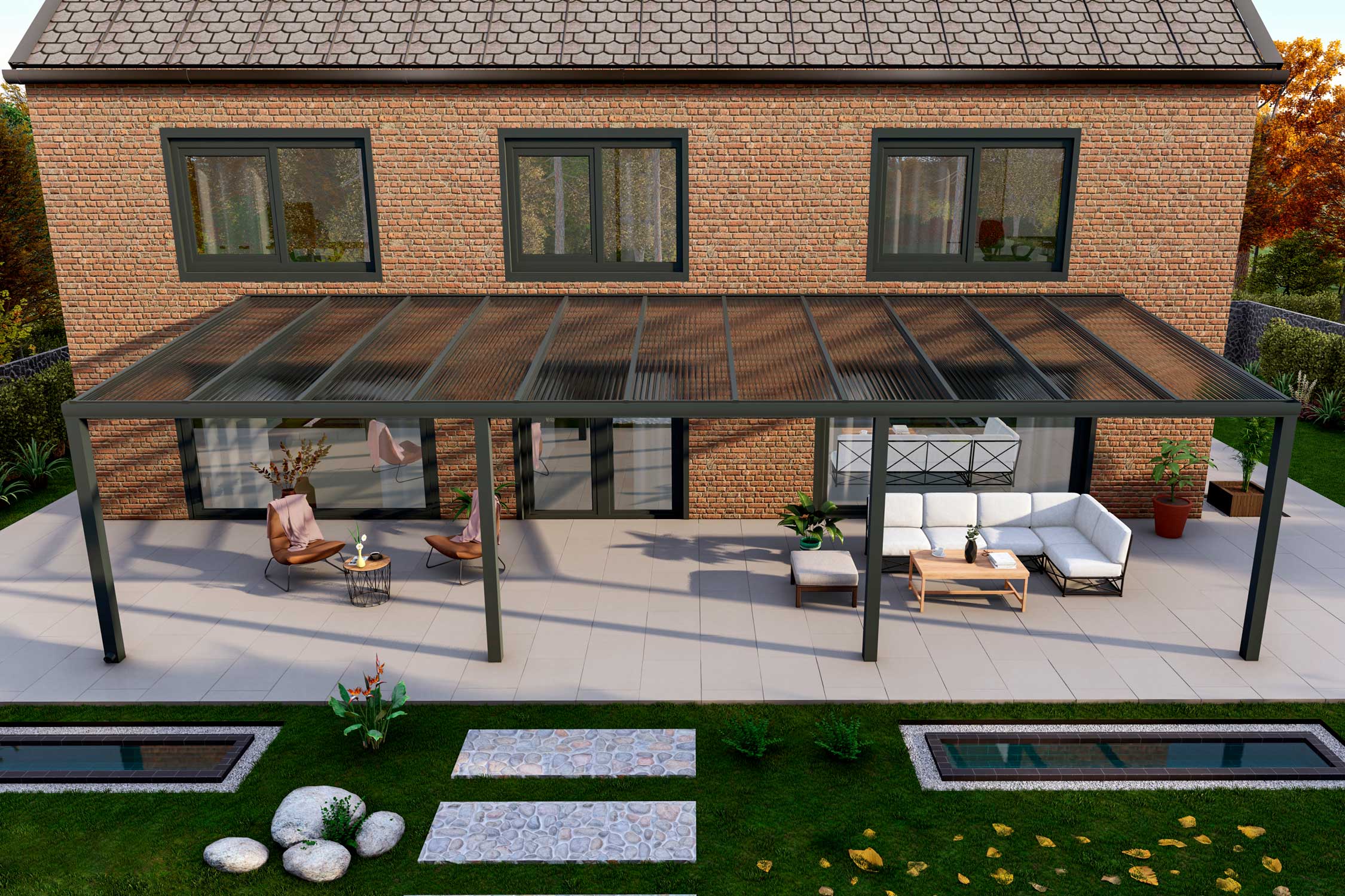 Terrassenüberdachung Classic Anthrazit RAL 7016 mit Stegplatte Klar Polycarbonat 16mm in Breite 11060 x Tiefe 3500 - Bild 2