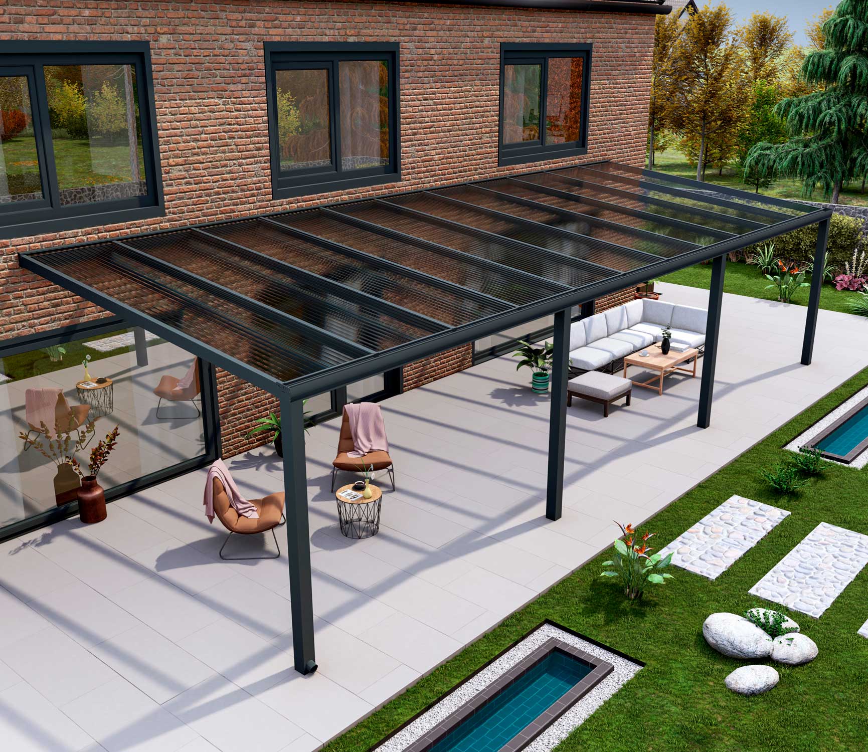 Terrassenüberdachung Classic Anthrazit RAL 7016 mit Stegplatte Klar Polycarbonat 16mm in Breite 11060 x Tiefe 3500 - Bild 3