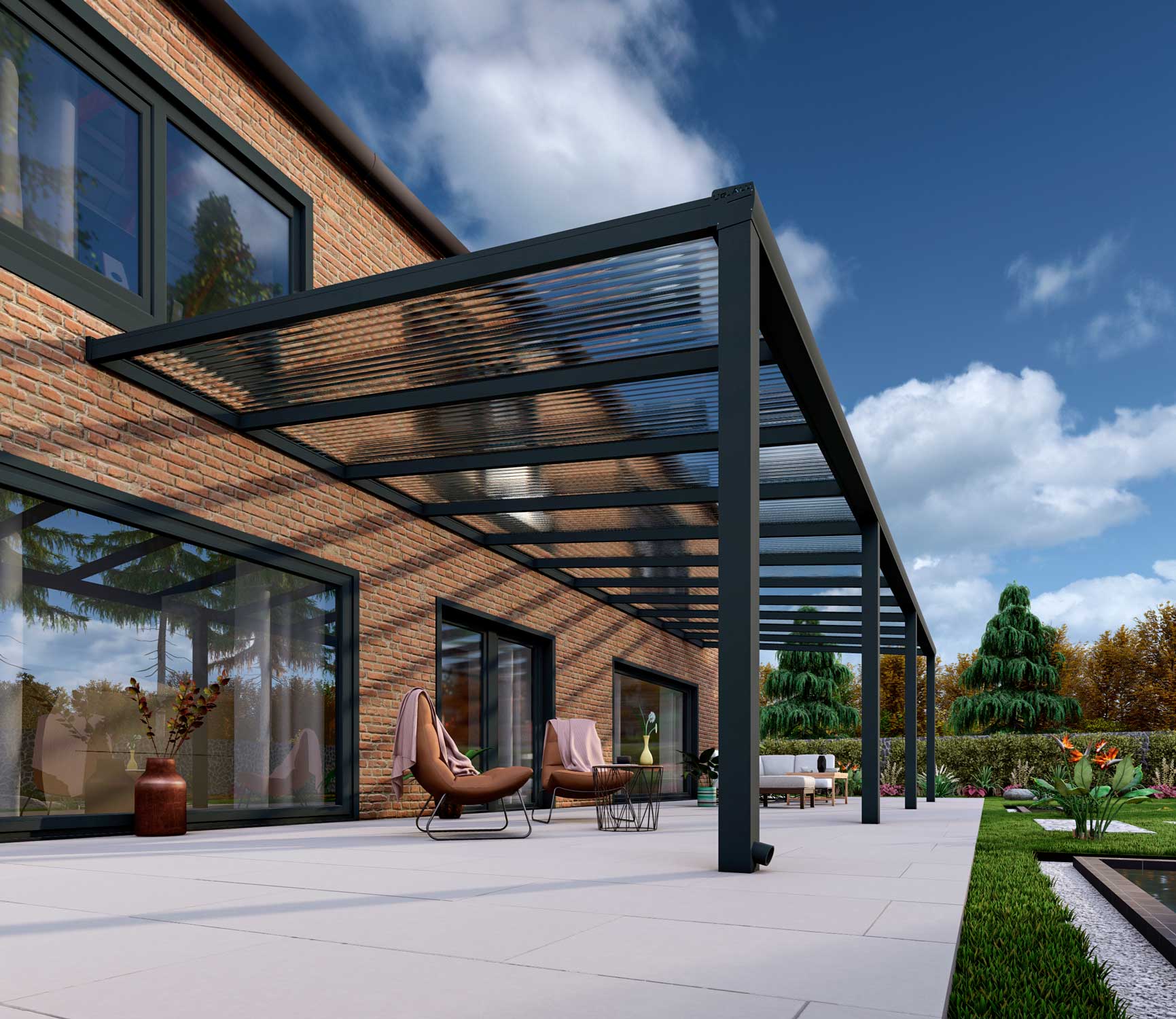 Terrassenüberdachung Classic Anthrazit RAL 7016 mit Stegplatte Klar Polycarbonat 16mm in Breite 11060 x Tiefe 3500 - Bild 4