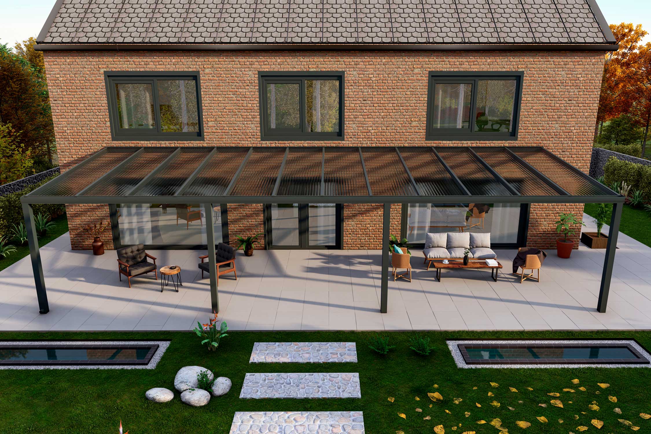 Terrassenüberdachung Classic Anthrazit RAL 7016 mit Stegplatte Klar Polycarbonat 16mm in Breite 12060 x Tiefe 2500 - Bild 2