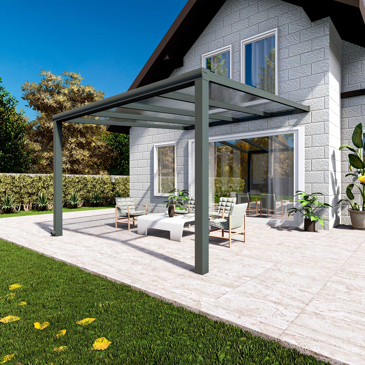 Terrassenüberdachung Classic Anthrazit RAL 7016 mit Stegplatte Klar Polycarbonat 16mm in Breite 4060 x Tiefe 3500