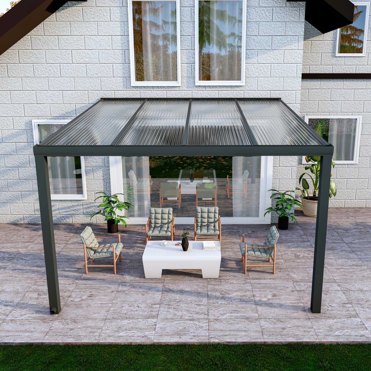 Terrassenüberdachung Classic Anthrazit RAL 7016 mit Stegplatte Klar Polycarbonat 16mm in Breite 4060 x Tiefe 3500 - Bild 2