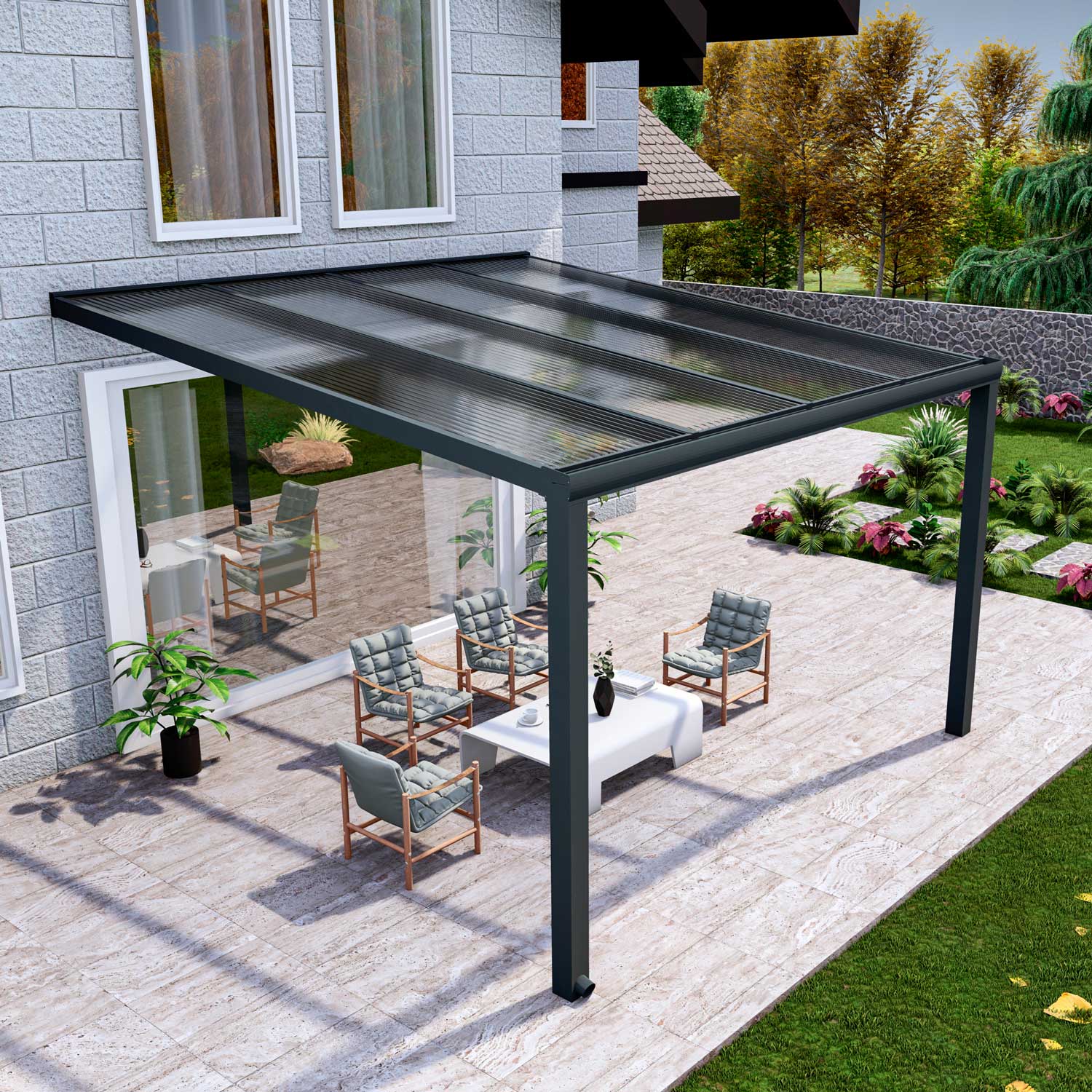 Terrassenüberdachung Classic Anthrazit RAL 7016 mit Stegplatte Klar Polycarbonat 16mm in Breite 4060 x Tiefe 3500 - Bild 3