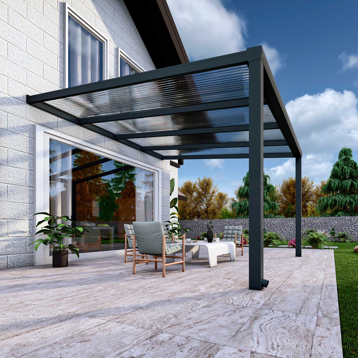 Terrassenüberdachung Classic Anthrazit RAL 7016 mit Stegplatte Klar Polycarbonat 16mm in Breite 4060 x Tiefe 3500 - Bild 4