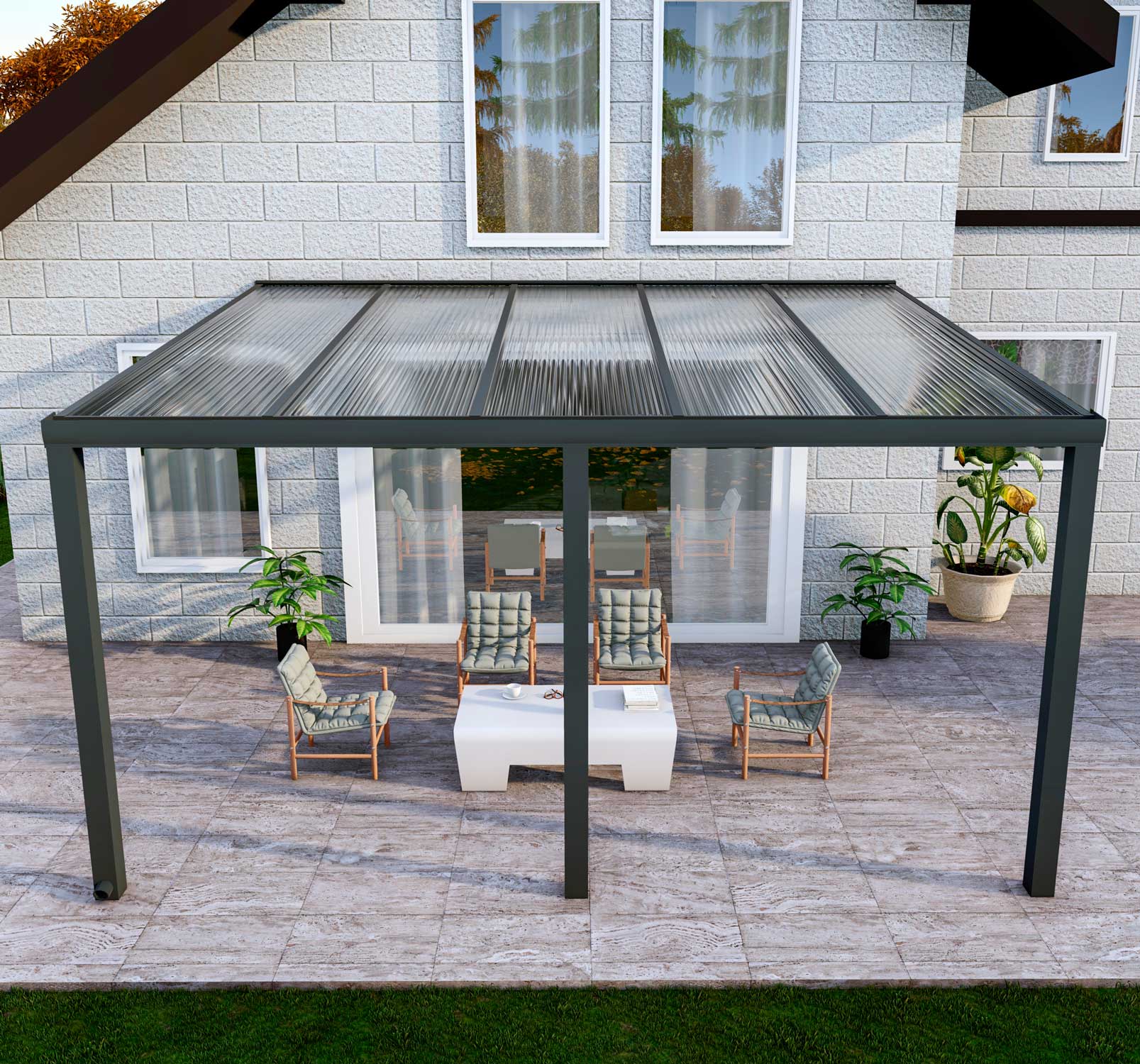 Terrassenüberdachung Classic Anthrazit RAL 7016 mit Stegplatte Klar Polycarbonat 16mm in Breite 5060 x Tiefe 3500 - Bild 2