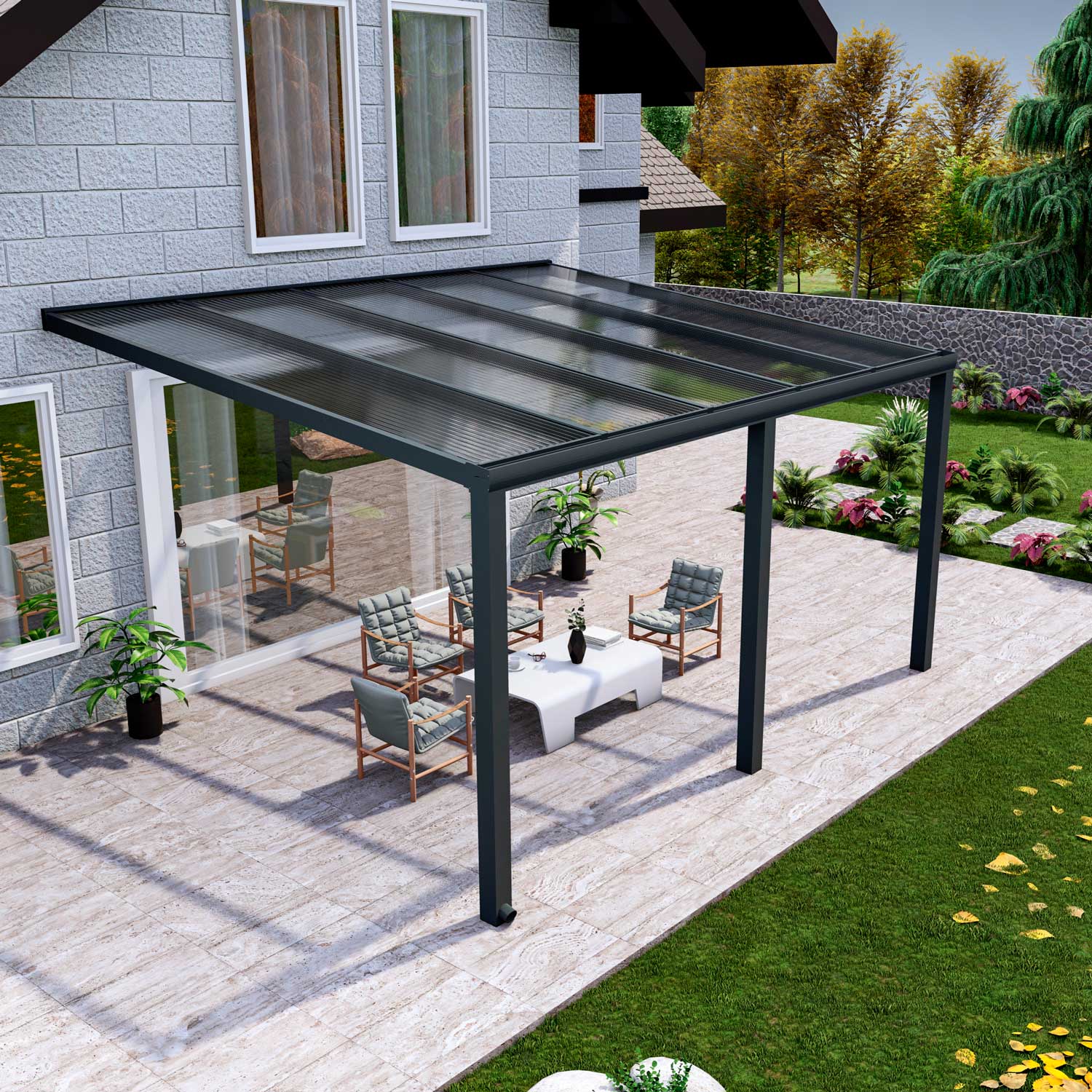 Terrassenüberdachung Classic Anthrazit RAL 7016 mit Stegplatte Klar Polycarbonat 16mm in Breite 5060 x Tiefe 3500 - Bild 3