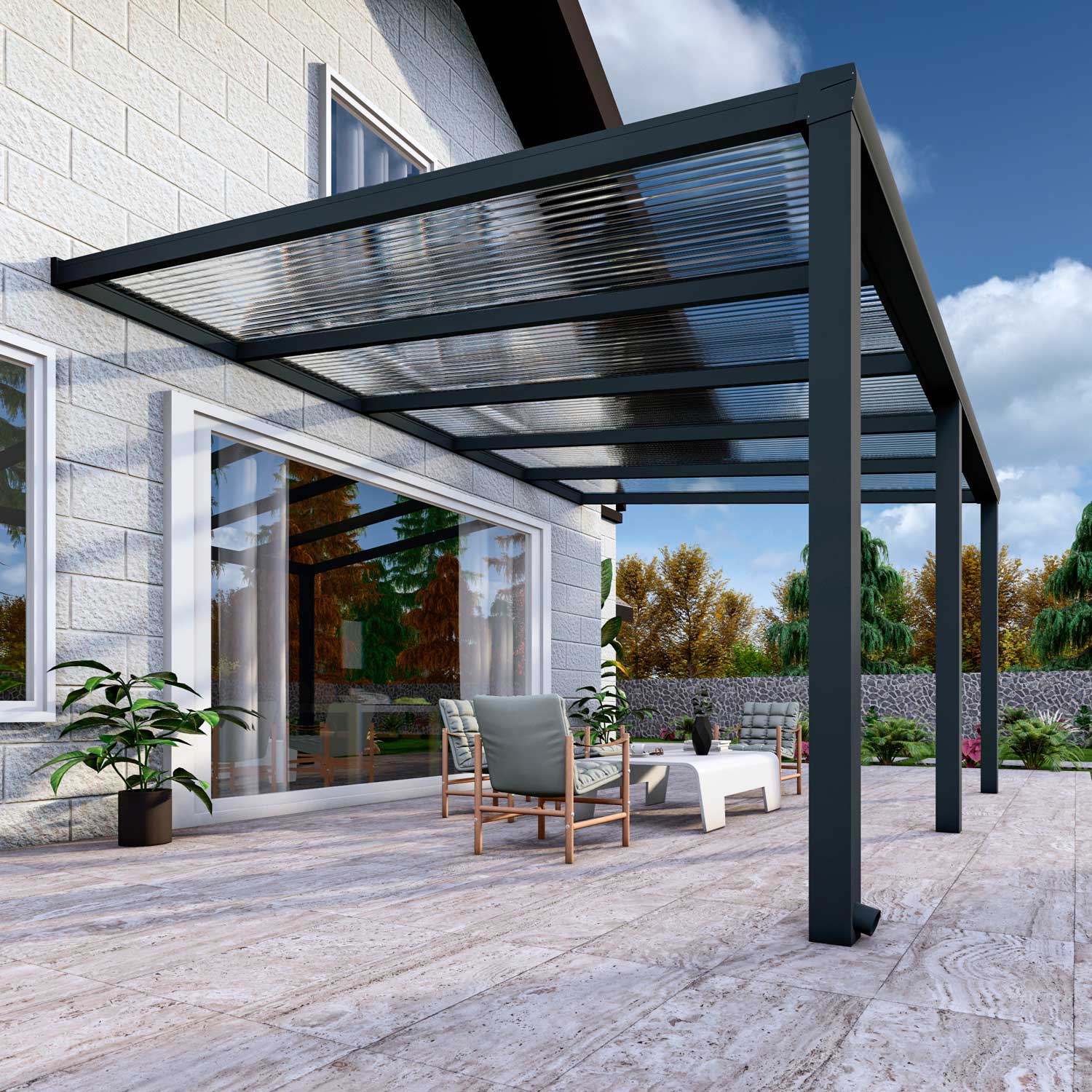 Terrassenüberdachung Classic Anthrazit RAL 7016 mit Stegplatte Klar Polycarbonat 16mm in Breite 5060 x Tiefe 3500 - Bild 4