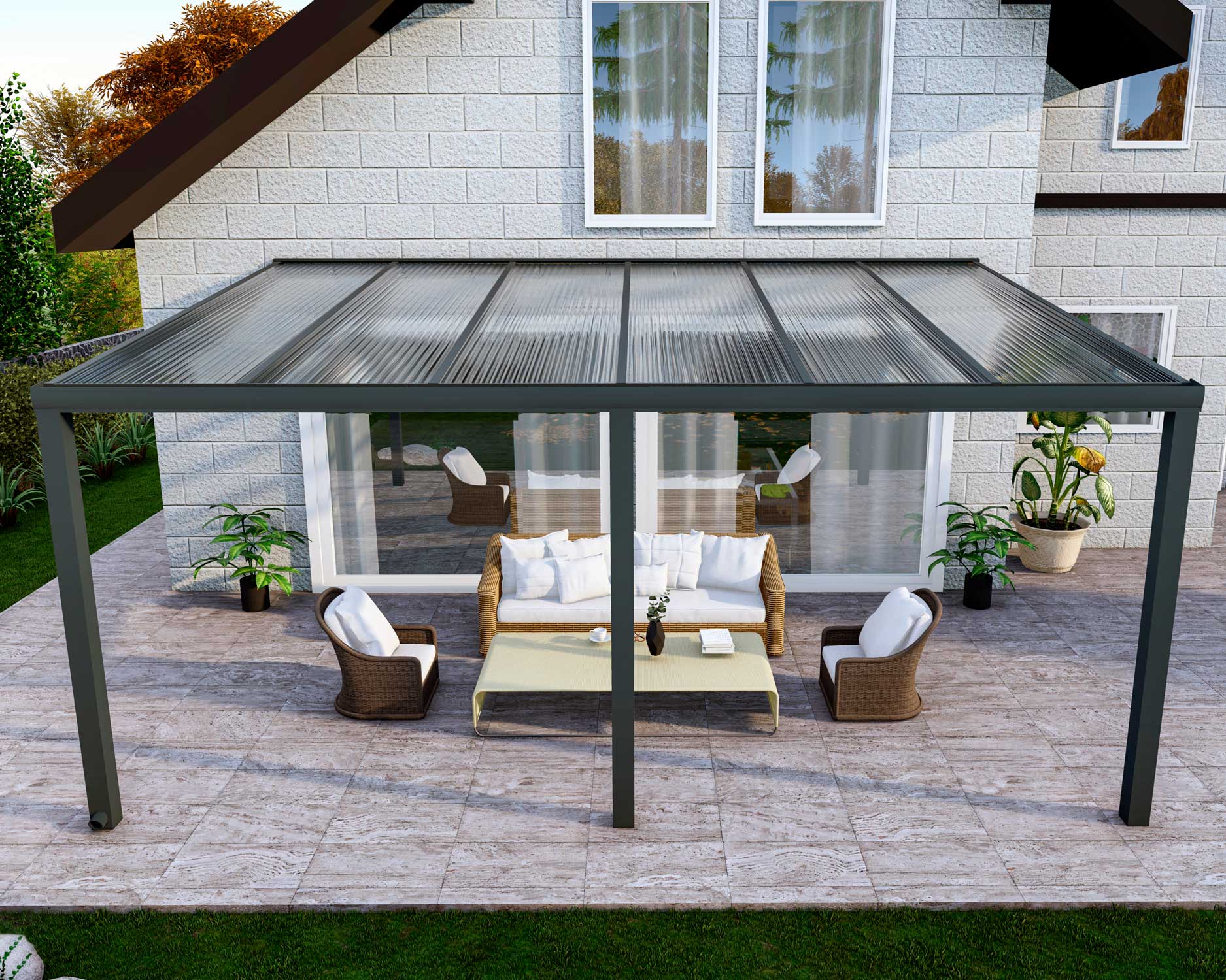 Terrassenüberdachung Classic Anthrazit RAL 7016 mit Stegplatte Klar Polycarbonat 16mm in Breite 6060 x Tiefe 2500 - Bild 2