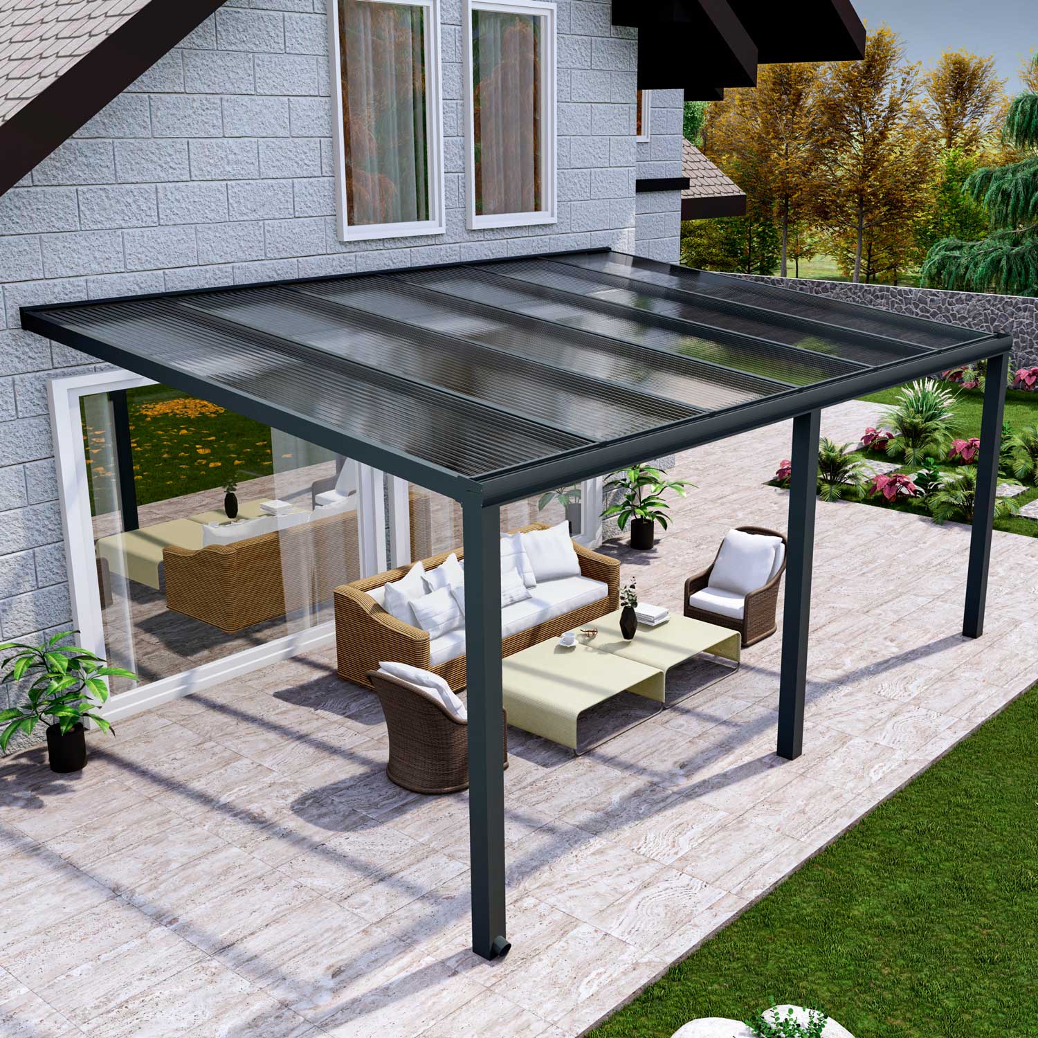 Terrassenüberdachung Classic Anthrazit RAL 7016 mit Stegplatte Klar Polycarbonat 16mm in Breite 6060 x Tiefe 2500 - Bild 3