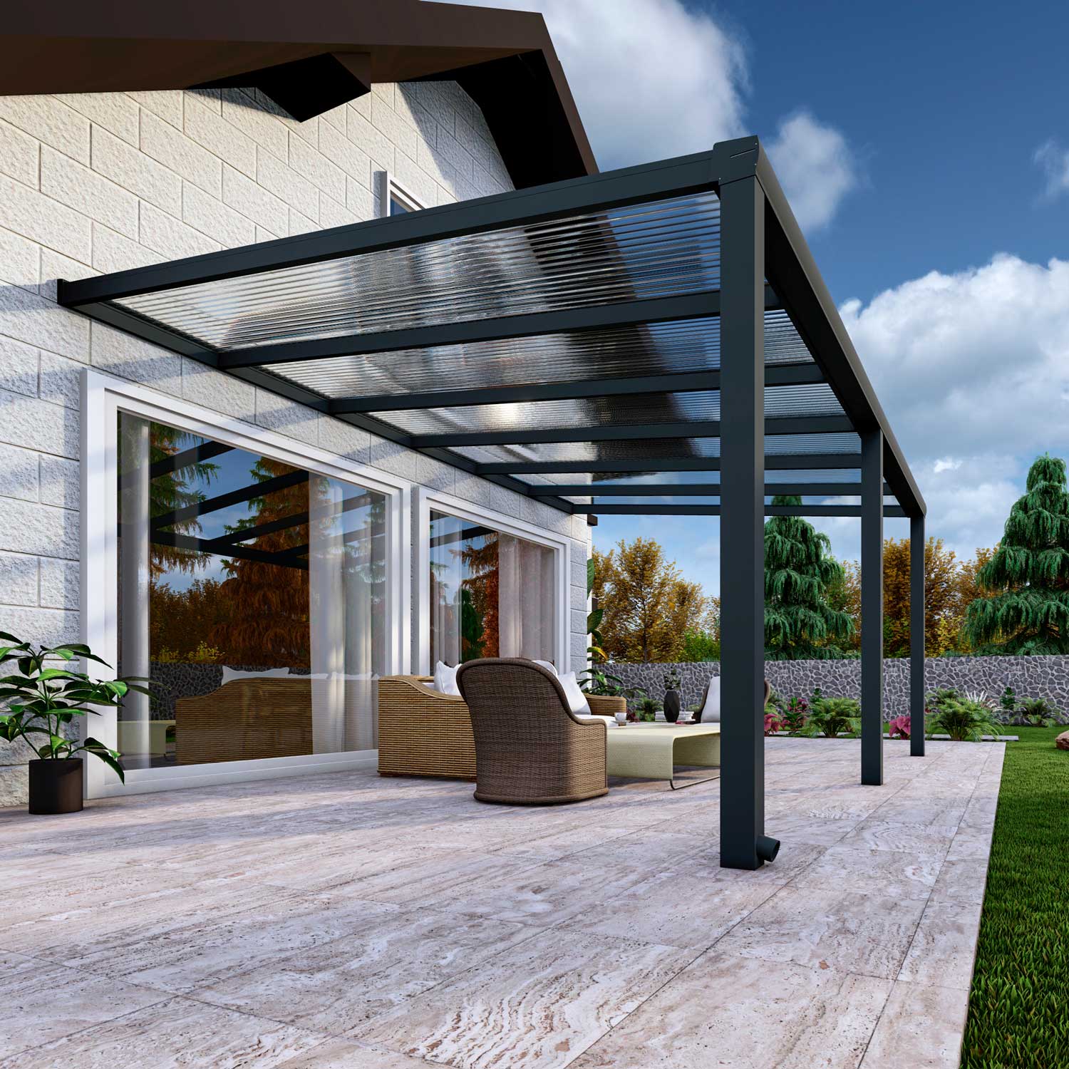 Terrassenüberdachung Classic Anthrazit RAL 7016 mit Stegplatte Klar Polycarbonat 16mm in Breite 6060 x Tiefe 2500 - Bild 4
