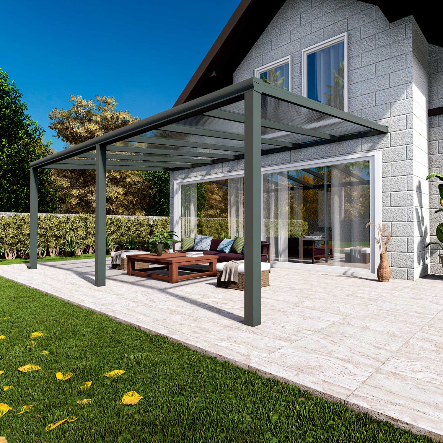 Terrassenüberdachung Classic Anthrazit RAL 7016 mit Stegplatte Klar Polycarbonat 16mm in Breite 7060 x Tiefe 3500 - Bild 2