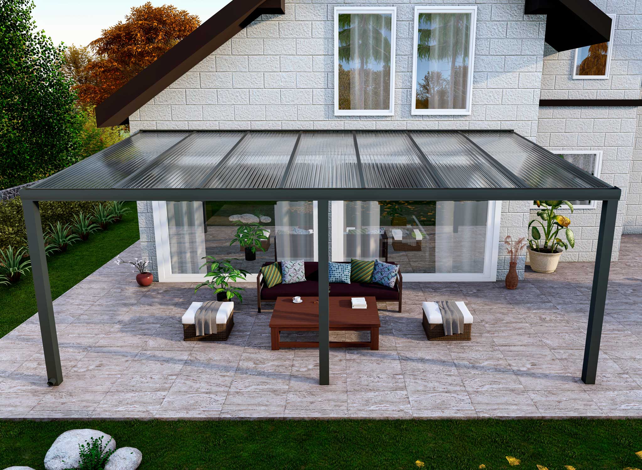 Terrassenüberdachung Classic Anthrazit RAL 7016 mit Stegplatte Klar Polycarbonat 16mm in Breite 7060 x Tiefe 3500 - Bild 3