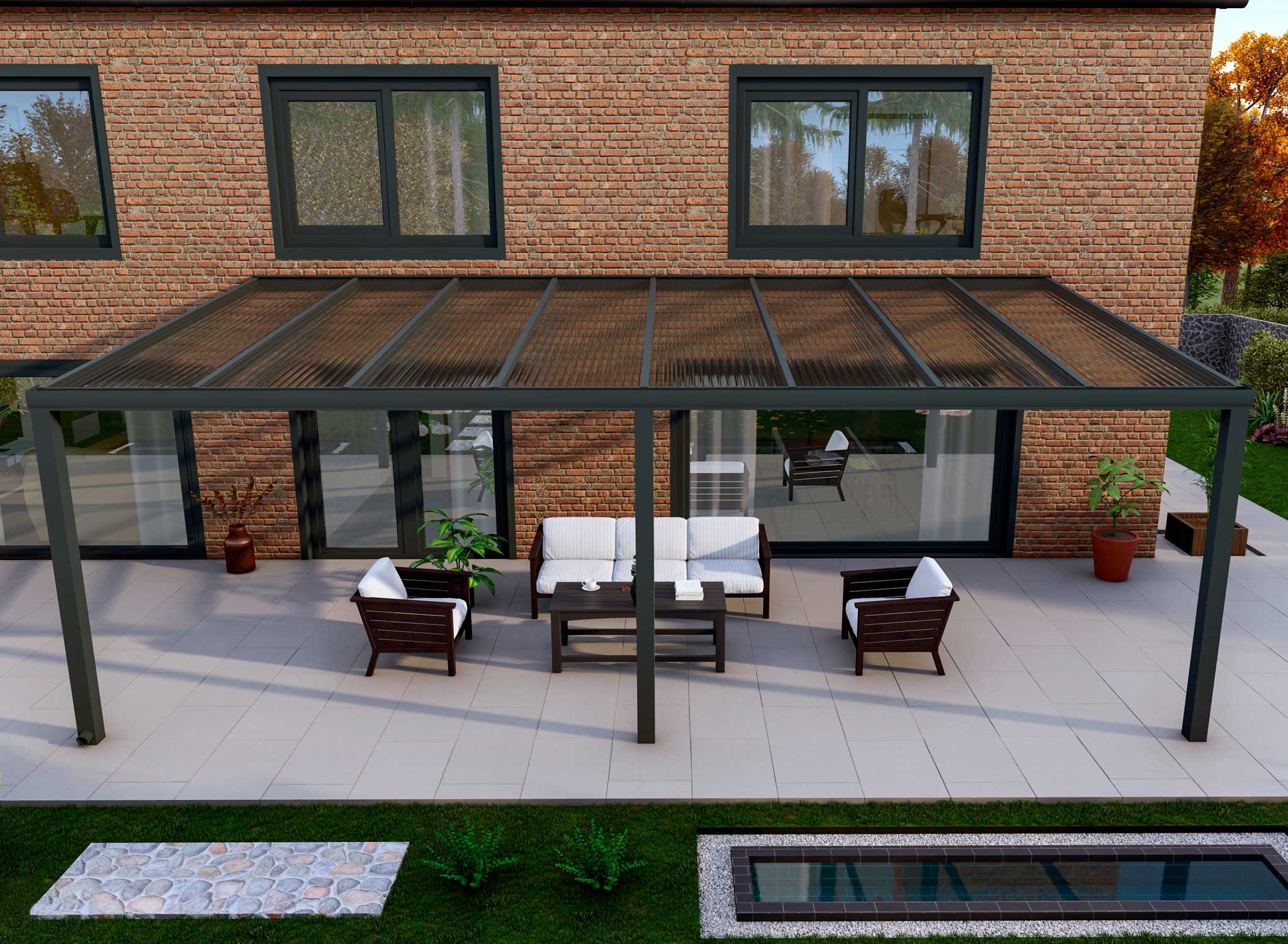 Terrassenüberdachung Classic Anthrazit RAL 7016 mit Stegplatte Klar Polycarbonat 16mm in Breite 8060 x Tiefe 3500 - Bild 2
