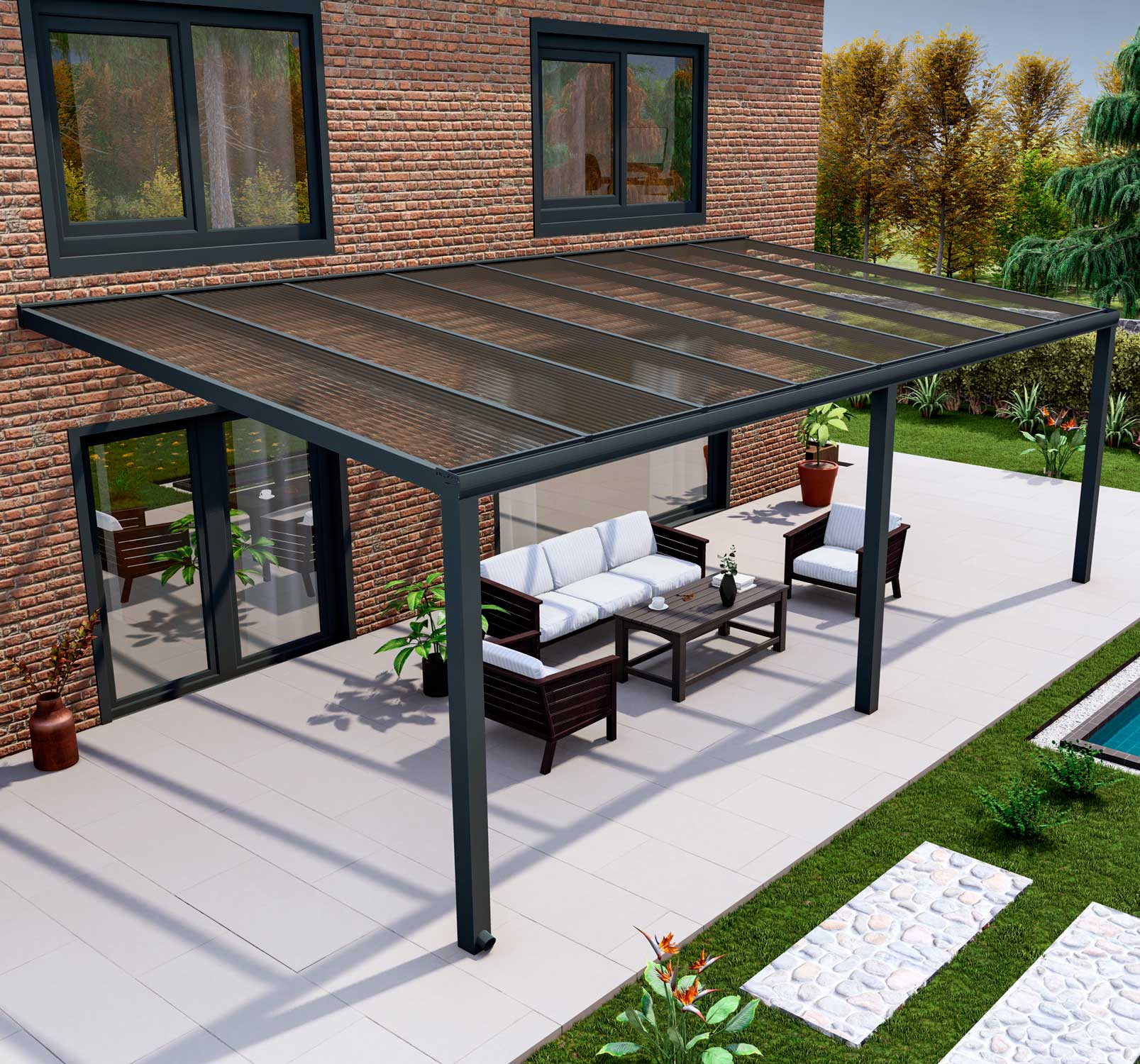 Terrassenüberdachung Classic Anthrazit RAL 7016 mit Stegplatte Klar Polycarbonat 16mm in Breite 8060 x Tiefe 3500 - Bild 3