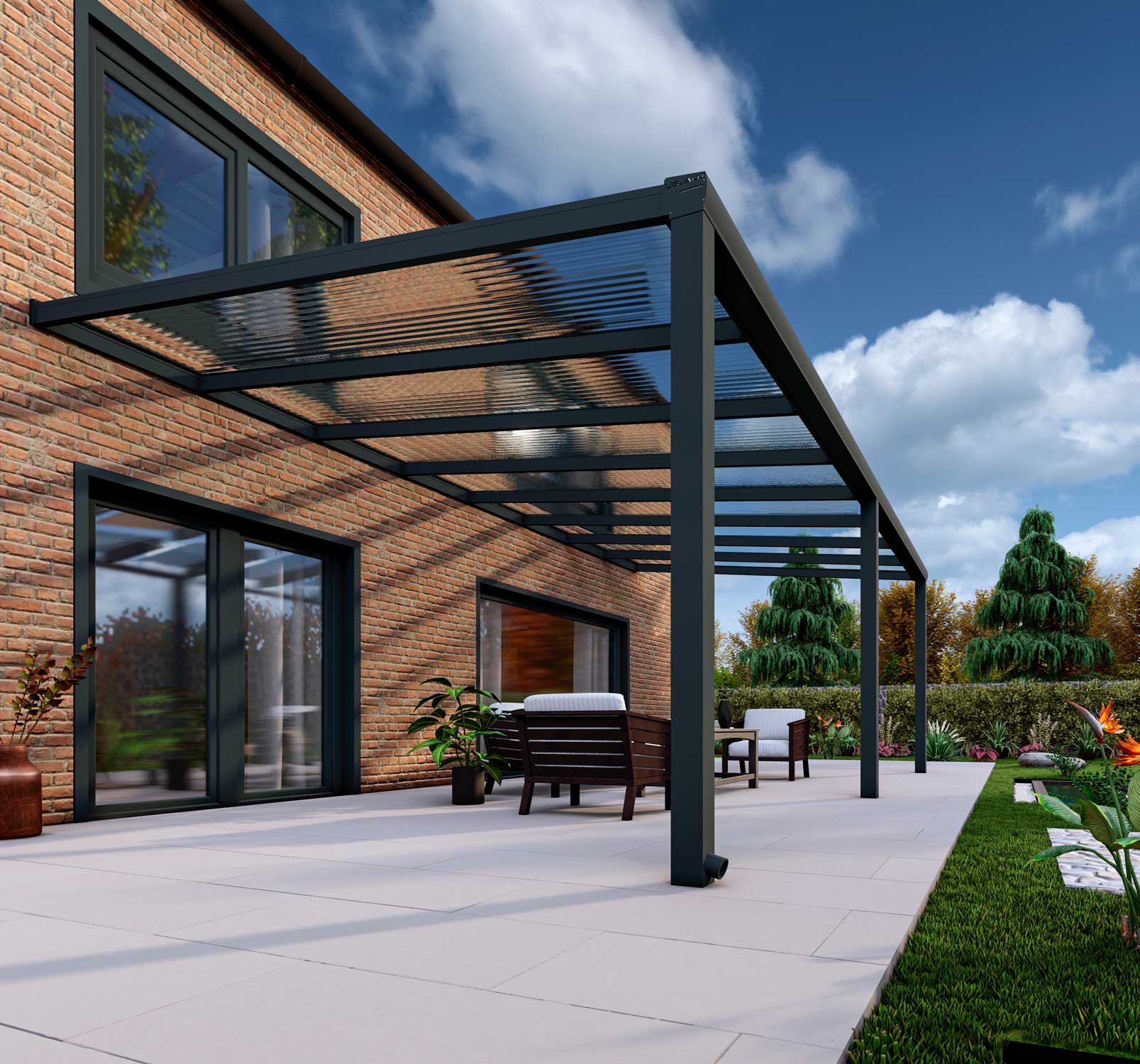 Terrassenüberdachung Classic Anthrazit RAL 7016 mit Stegplatte Klar Polycarbonat 16mm in Breite 8060 x Tiefe 3500 - Bild 4