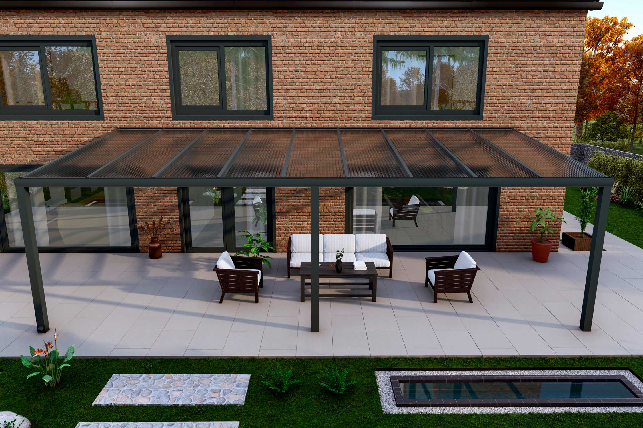 Terrassenüberdachung Classic Anthrazit RAL 7016 mit Stegplatte Klar Polycarbonat 16mm in Breite 9060 x Tiefe 2500 - Bild 2