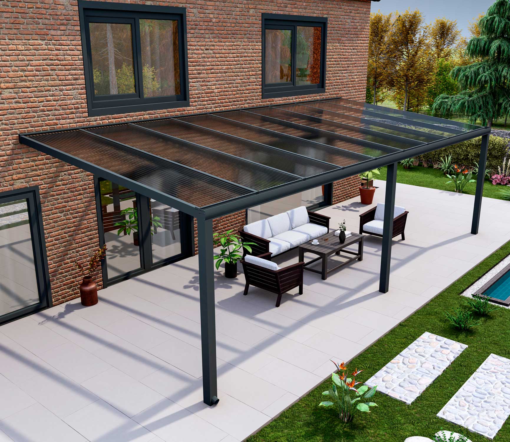 Terrassenüberdachung Classic Anthrazit RAL 7016 mit Stegplatte Klar Polycarbonat 16mm in Breite 9060 x Tiefe 2500 - Bild 3