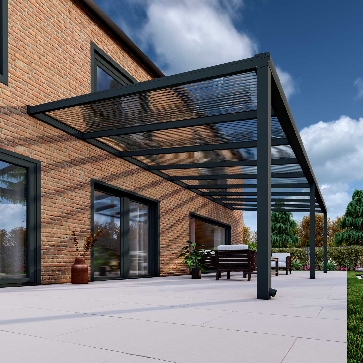 Terrassenüberdachung Classic Anthrazit RAL 7016 mit Stegplatte Klar Polycarbonat 16mm in Breite 9060 x Tiefe 2500 - Bild 4
