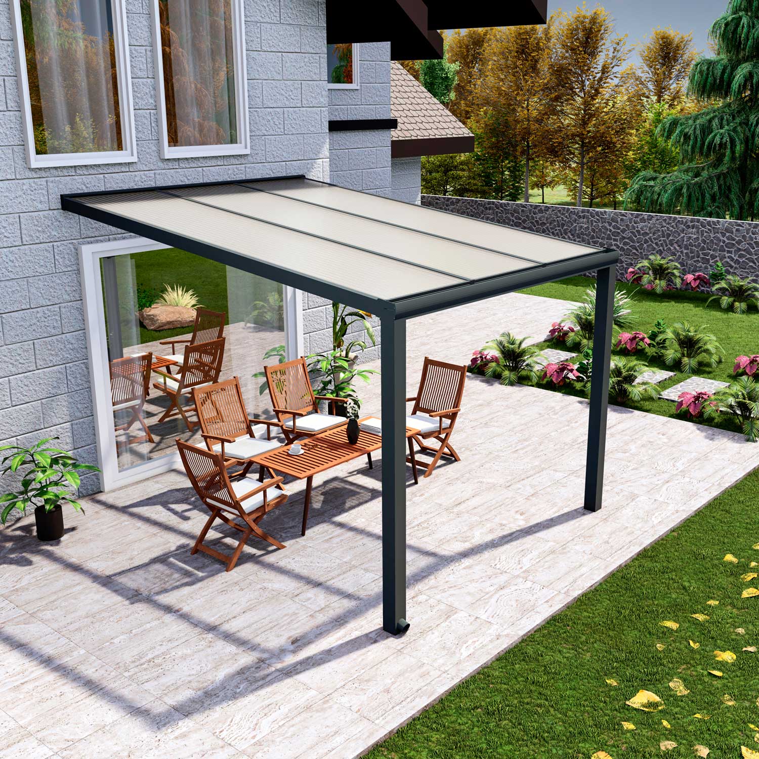 Terrassenüberdachung Classic Anthrazit RAL 7016 mit Stegplatte Opal Polycarbonat 16mm in Breite 3060 x Tiefe 3000 - Bild 3