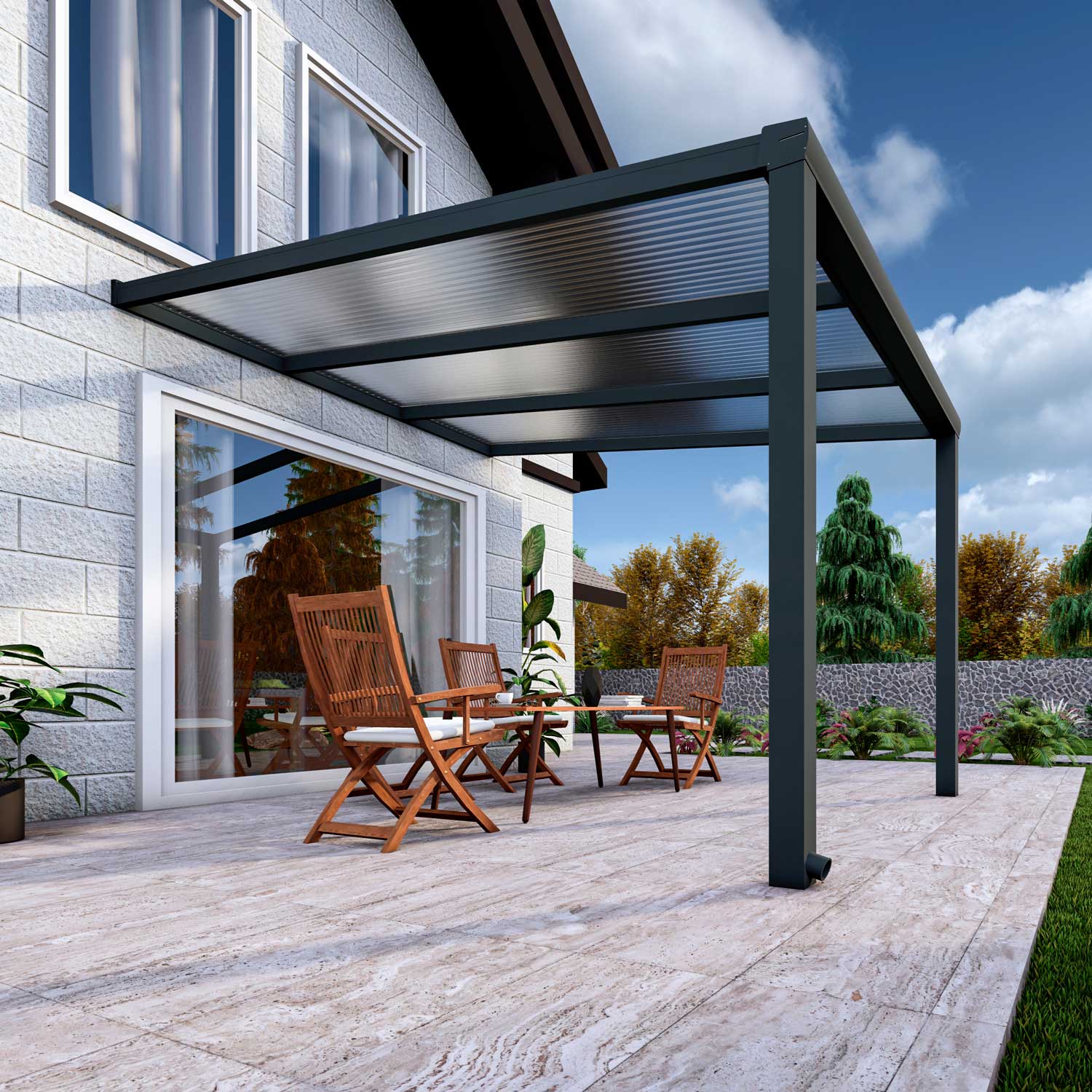 Terrassenüberdachung Classic Anthrazit RAL 7016 mit Stegplatte Opal Polycarbonat 16mm in Breite 3060 x Tiefe 3000 - Bild 4