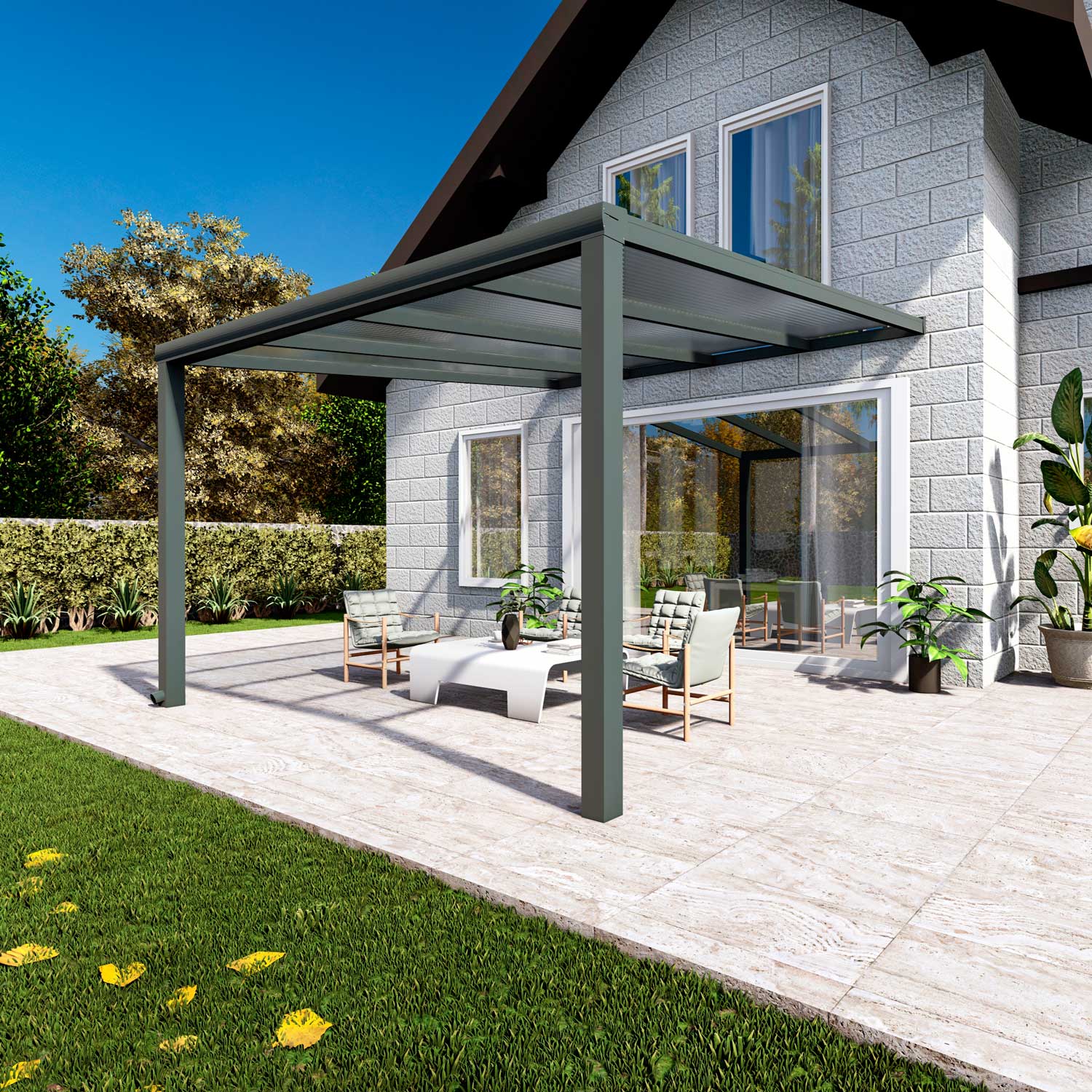 Terrassenüberdachung Classic Anthrazit RAL 7016 mit Stegplatte Opal Polycarbonat 16mm in Breite 4060 x Tiefe 2500