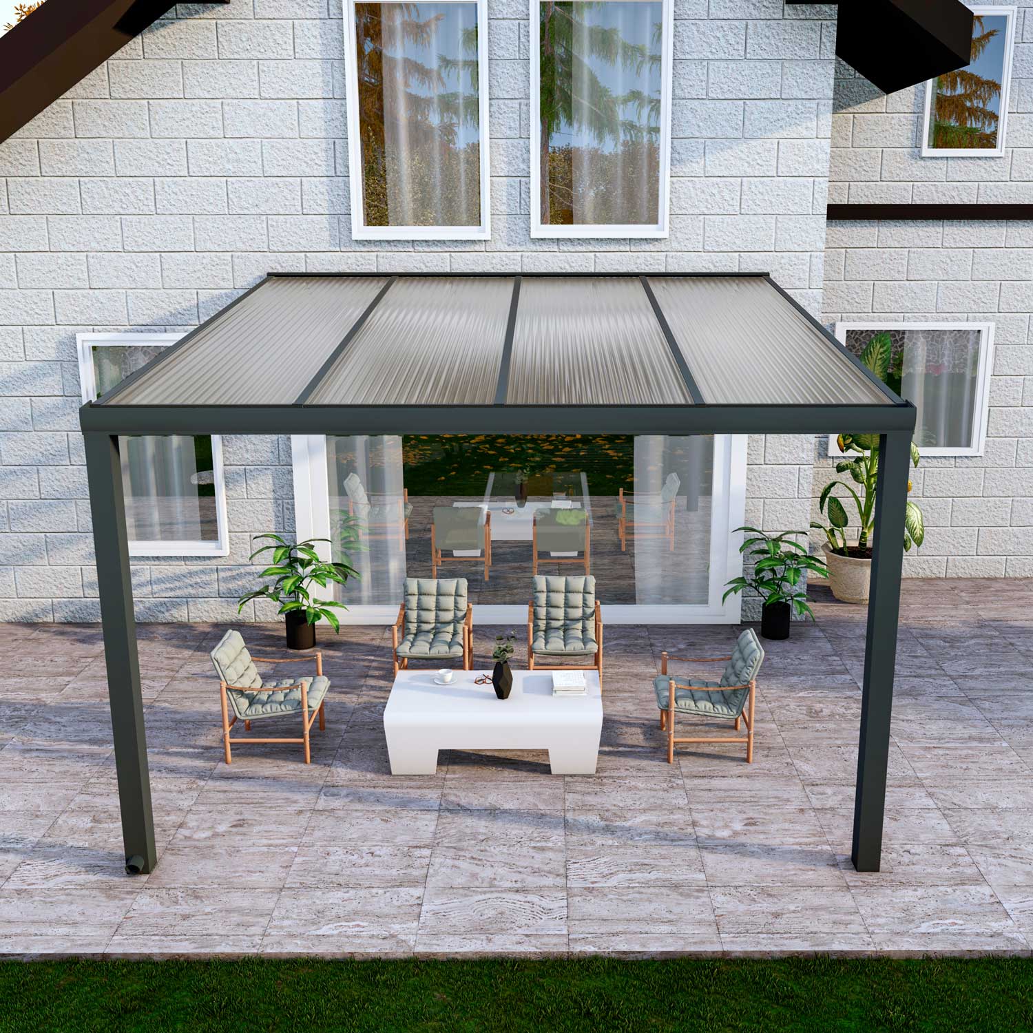 Terrassenüberdachung Classic Anthrazit RAL 7016 mit Stegplatte Opal Polycarbonat 16mm in Breite 4060 x Tiefe 2500 - Bild 2