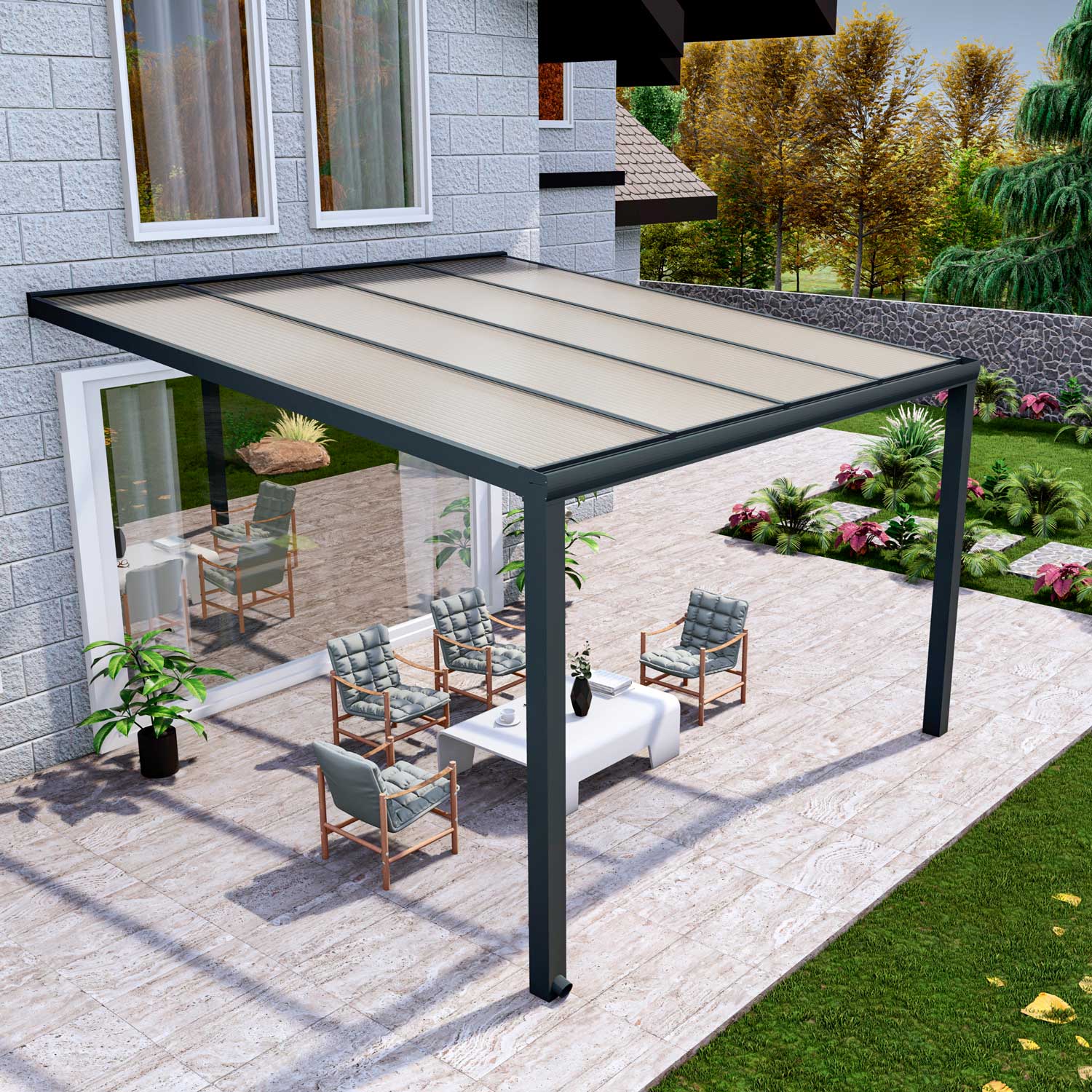 Terrassenüberdachung Classic Anthrazit RAL 7016 mit Stegplatte Opal Polycarbonat 16mm in Breite 4060 x Tiefe 2500 - Bild 3