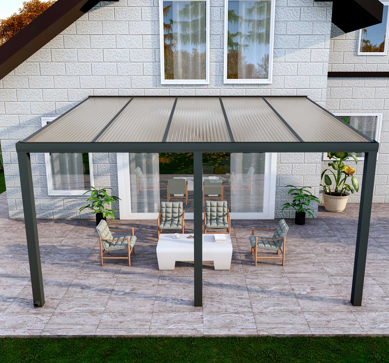 Terrassenüberdachung Classic Anthrazit RAL 7016 mit Stegplatte Opal Polycarbonat 16mm in Breite 5060 x Tiefe 3500 - Bild 2
