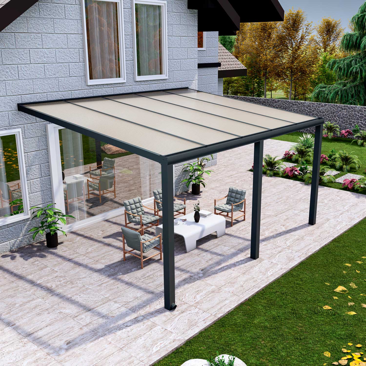 Terrassenüberdachung Classic Anthrazit RAL 7016 mit Stegplatte Opal Polycarbonat 16mm in Breite 5060 x Tiefe 3500 - Bild 3