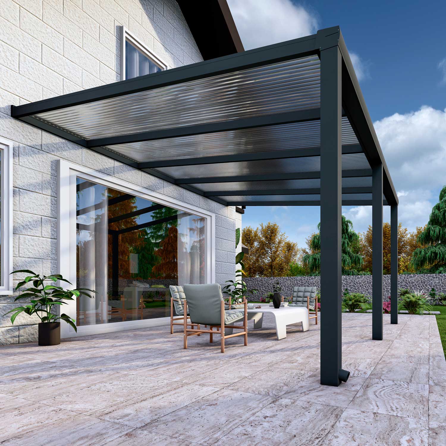 Terrassenüberdachung Classic Anthrazit RAL 7016 mit Stegplatte Opal Polycarbonat 16mm in Breite 5060 x Tiefe 3500 - Bild 4
