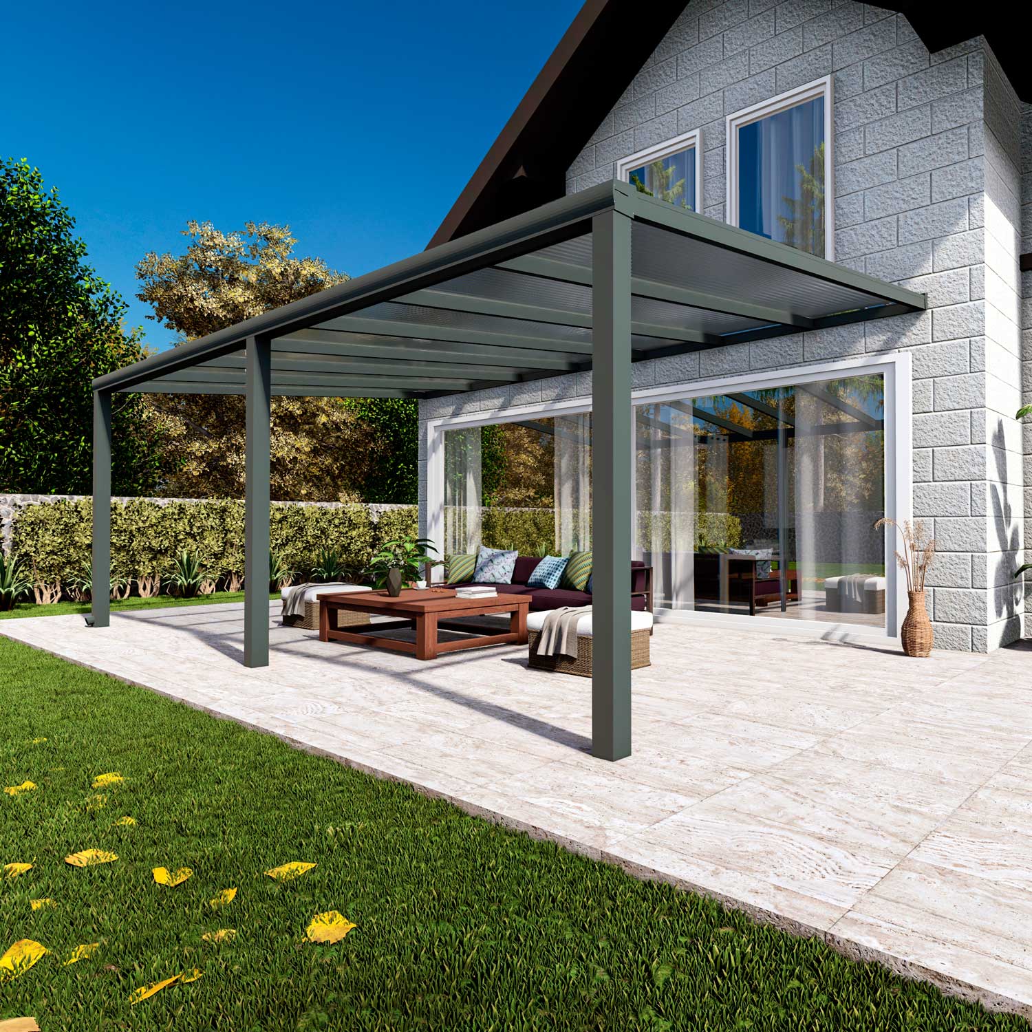 Terrassenüberdachung Classic Anthrazit RAL 7016 mit Stegplatte Opal Polycarbonat 16mm in Breite 7060 x Tiefe 3500 - Bild 2