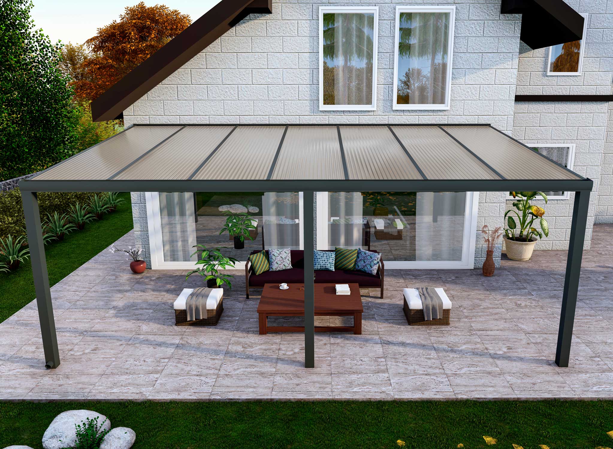 Terrassenüberdachung Classic Anthrazit RAL 7016 mit Stegplatte Opal Polycarbonat 16mm in Breite 7060 x Tiefe 3500 - Bild 3