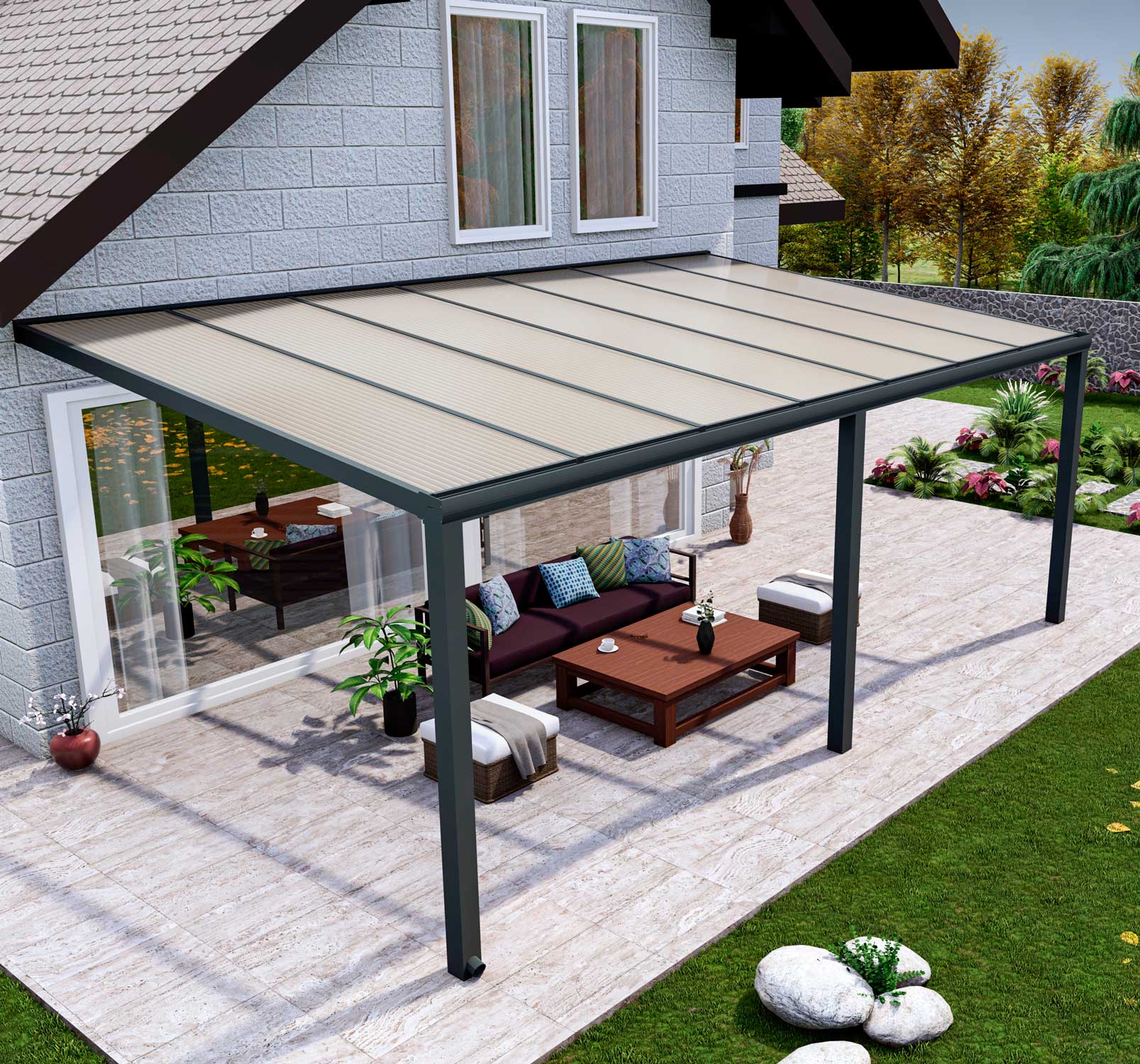 Terrassenüberdachung Classic Anthrazit RAL 7016 mit Stegplatte Opal Polycarbonat 16mm in Breite 7060 x Tiefe 3500 - Bild 4
