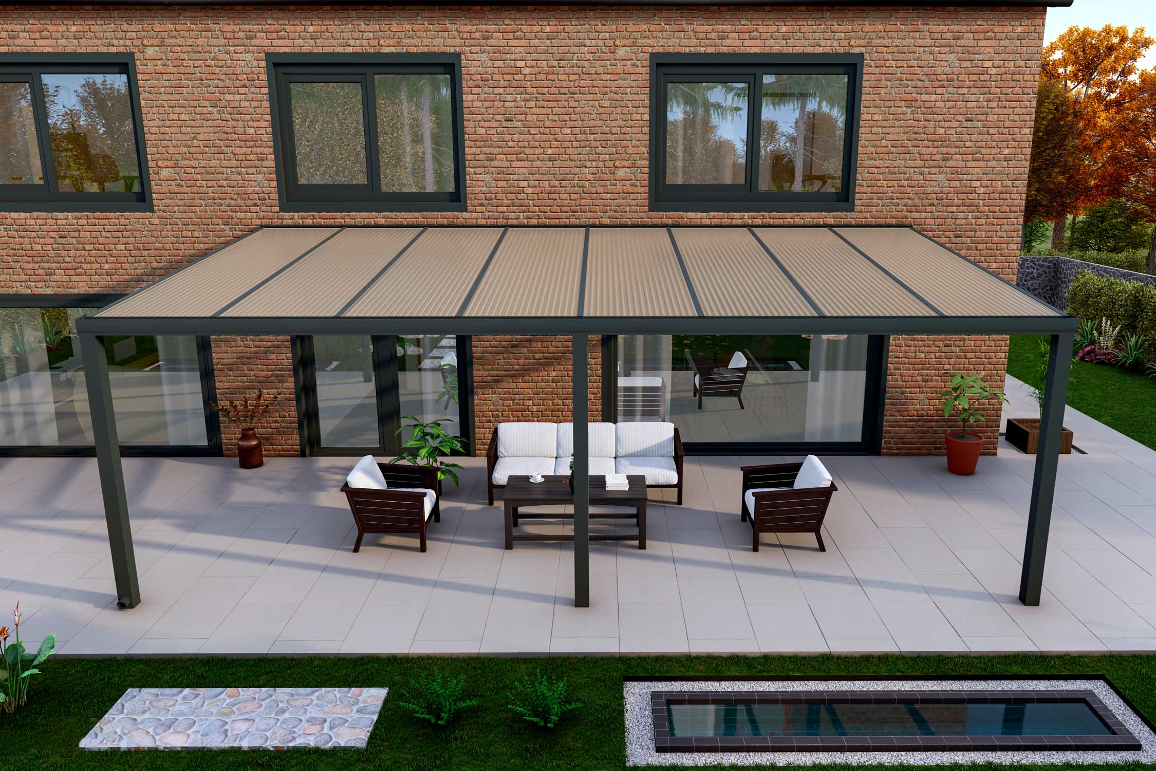 Terrassenüberdachung Classic Anthrazit RAL 7016 mit Stegplatte Opal Polycarbonat 16mm in Breite 8060 x Tiefe 4000 - Bild 2