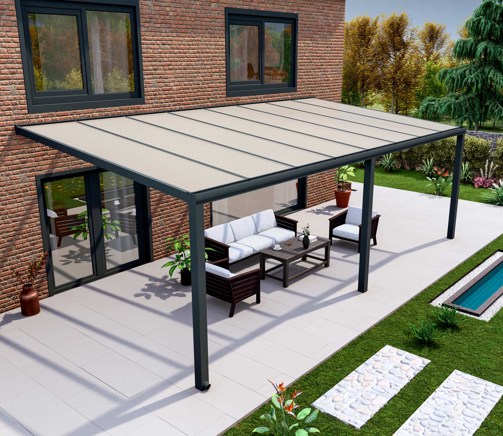 Terrassenüberdachung Classic Anthrazit RAL 7016 mit Stegplatte Opal Polycarbonat 16mm in Breite 8060 x Tiefe 4000 - Bild 3