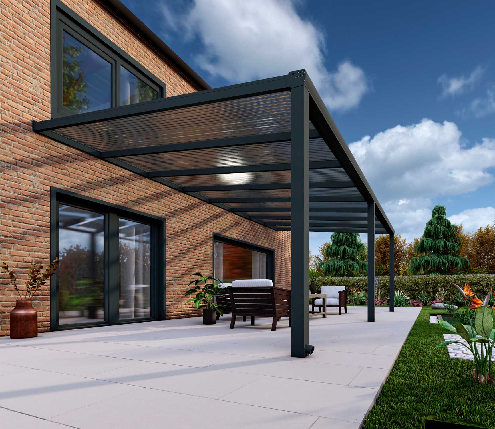 Terrassenüberdachung Classic Anthrazit RAL 7016 mit Stegplatte Opal Polycarbonat 16mm in Breite 8060 x Tiefe 4000 - Bild 4