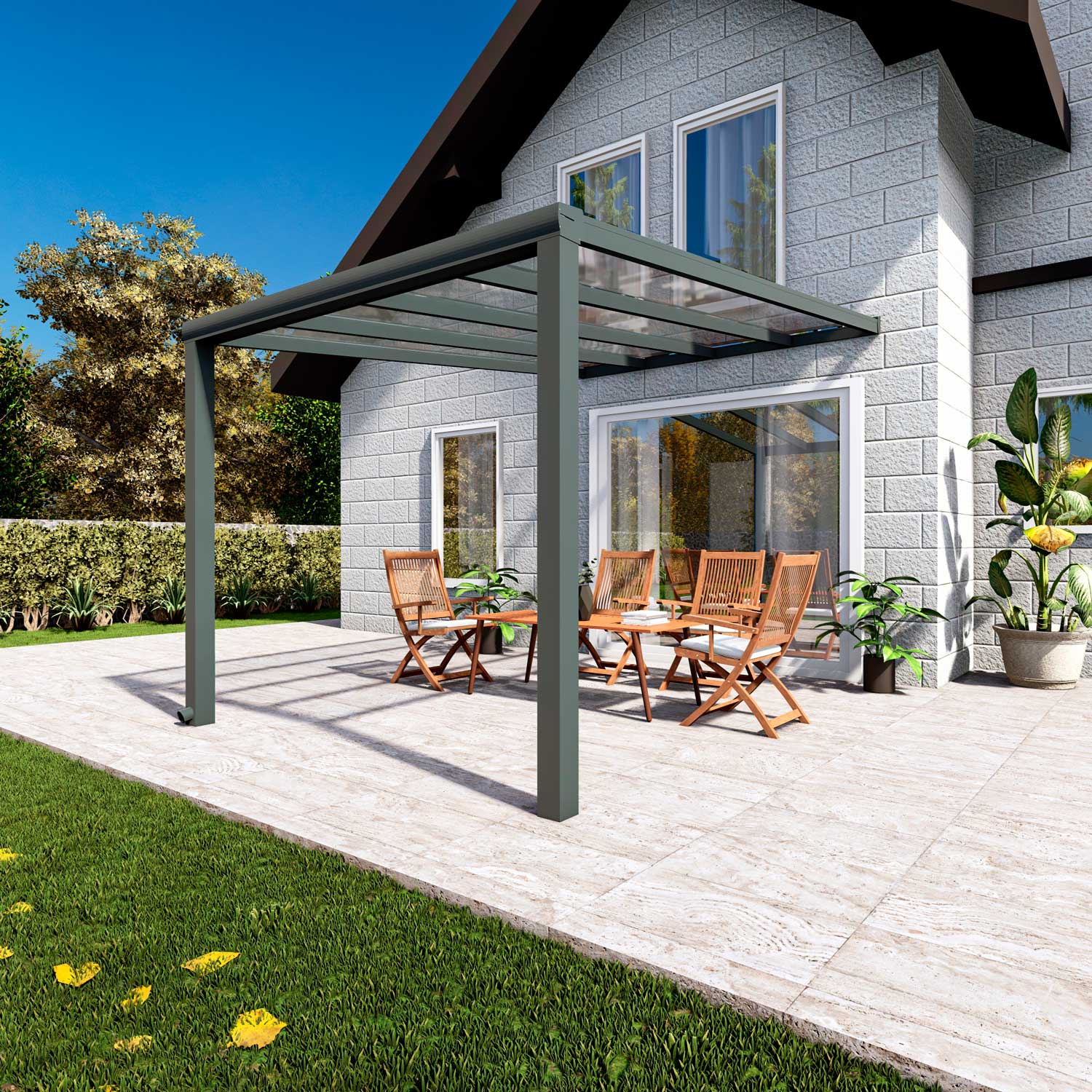 Terrassenüberdachung Classic Anthrazit RAL 7016 mit VSG Klar Glas 8mm in Breite 3060 x Tiefe 3500