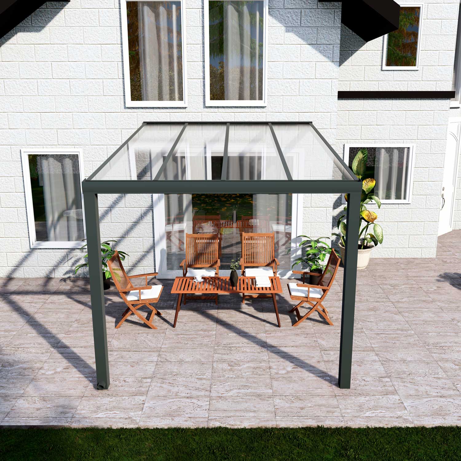 Terrassenüberdachung Classic Anthrazit RAL 7016 mit VSG Klar Glas 8mm in Breite 3060 x Tiefe 3500 - Bild 2