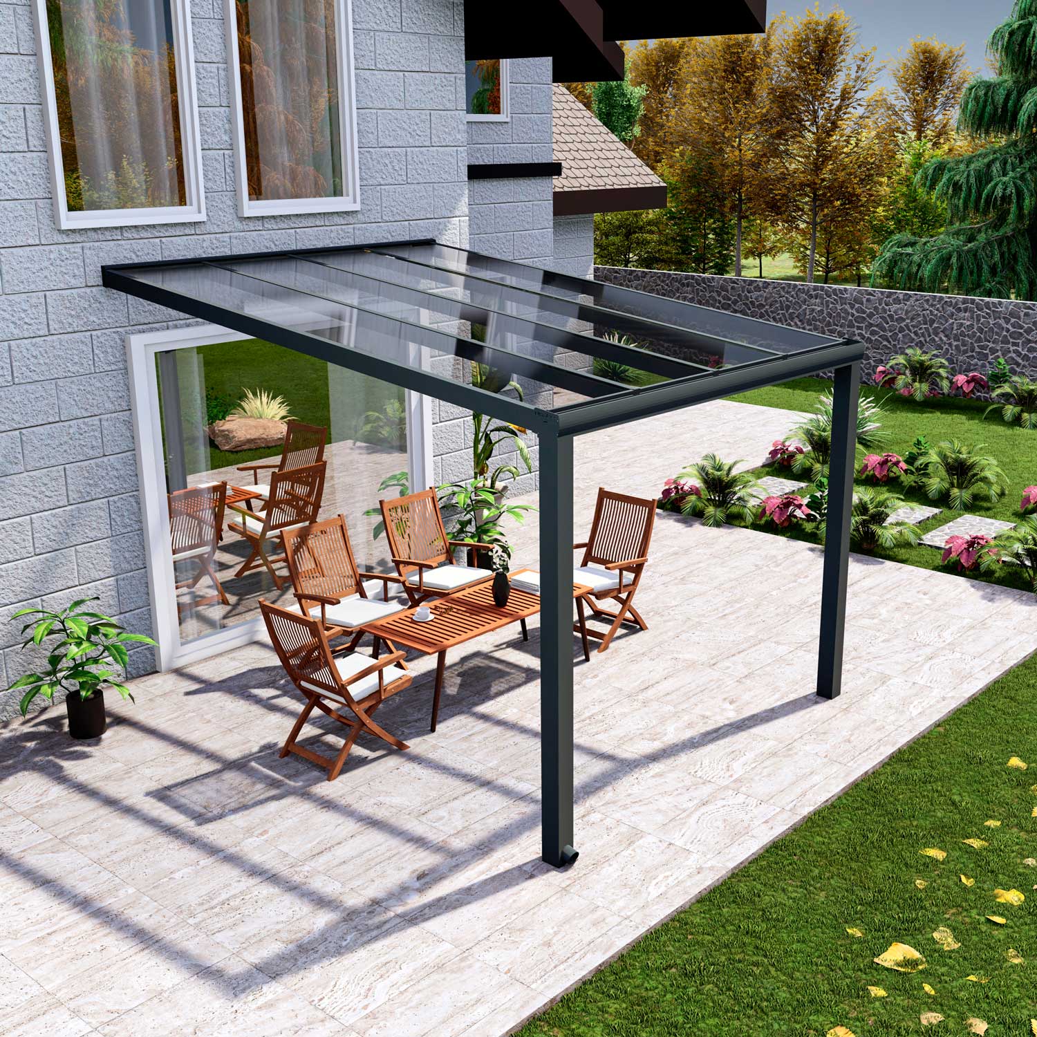 Terrassenüberdachung Classic Anthrazit RAL 7016 mit VSG Klar Glas 8mm in Breite 3060 x Tiefe 3500 - Bild 3
