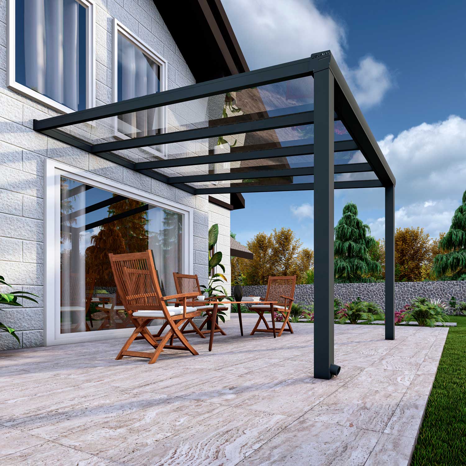 Terrassenüberdachung Classic Anthrazit RAL 7016 mit VSG Klar Glas 8mm in Breite 3060 x Tiefe 3500 - Bild 4