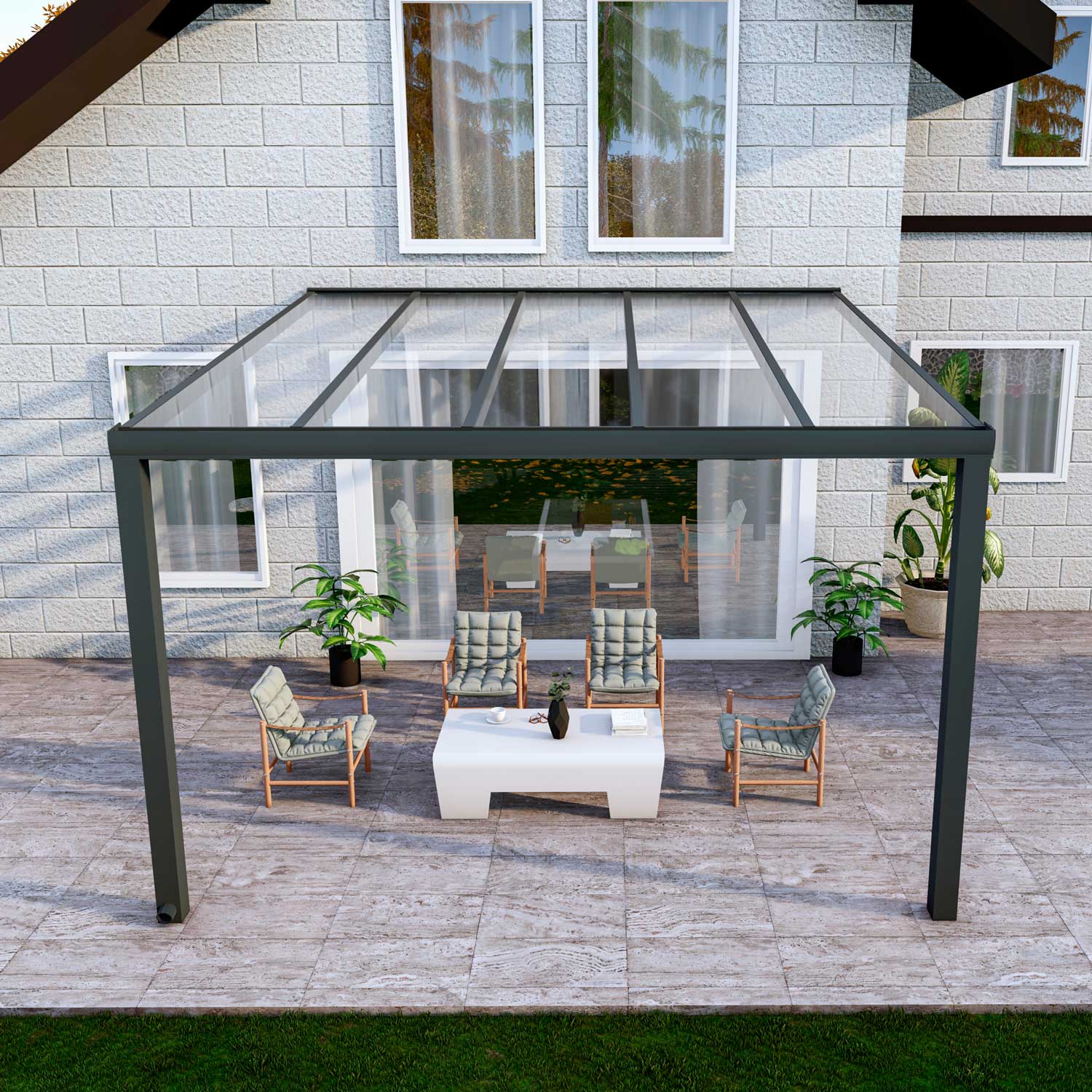 Terrassenüberdachung Classic Anthrazit RAL 7016 mit VSG Klar Glas 8mm in Breite 4060 x Tiefe 2500 - Bild 2