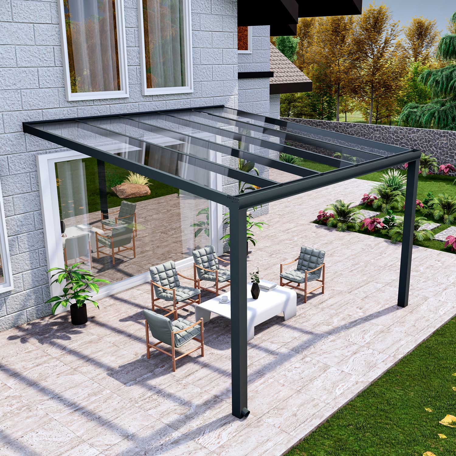 Terrassenüberdachung Classic Anthrazit RAL 7016 mit VSG Klar Glas 8mm in Breite 4060 x Tiefe 2500 - Bild 3