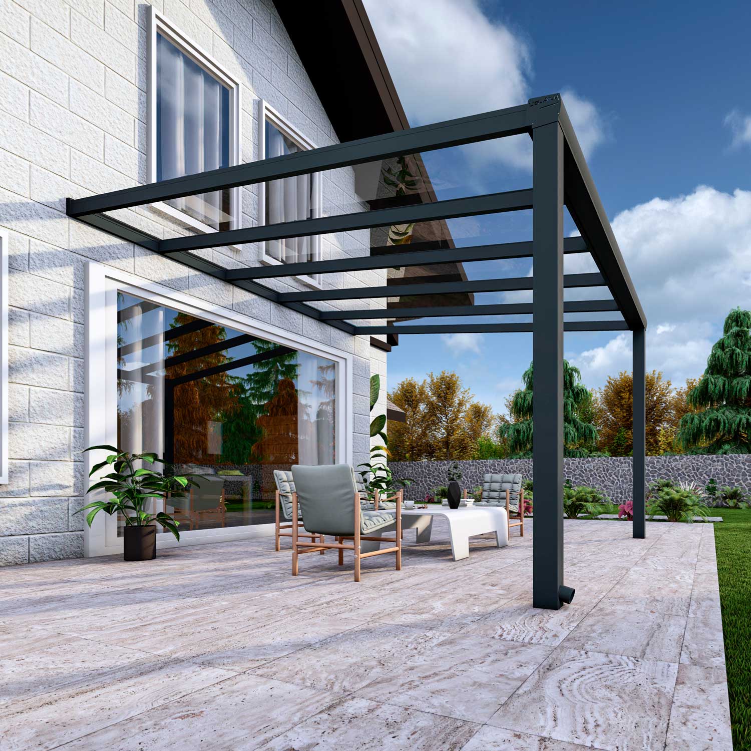 Terrassenüberdachung Classic Anthrazit RAL 7016 mit VSG Klar Glas 8mm in Breite 4060 x Tiefe 2500 - Bild 4