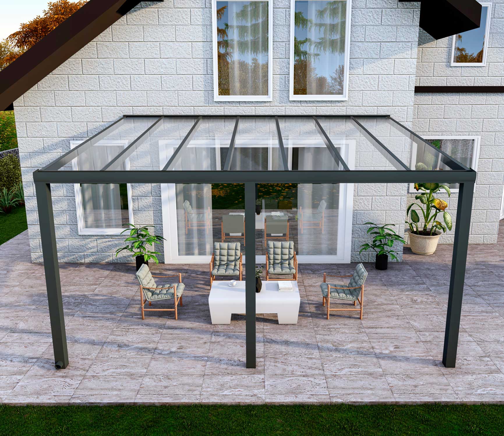 Terrassenüberdachung Classic Anthrazit RAL 7016 mit VSG Klar Glas 8mm in Breite 5060 x Tiefe 3500 - Bild 2
